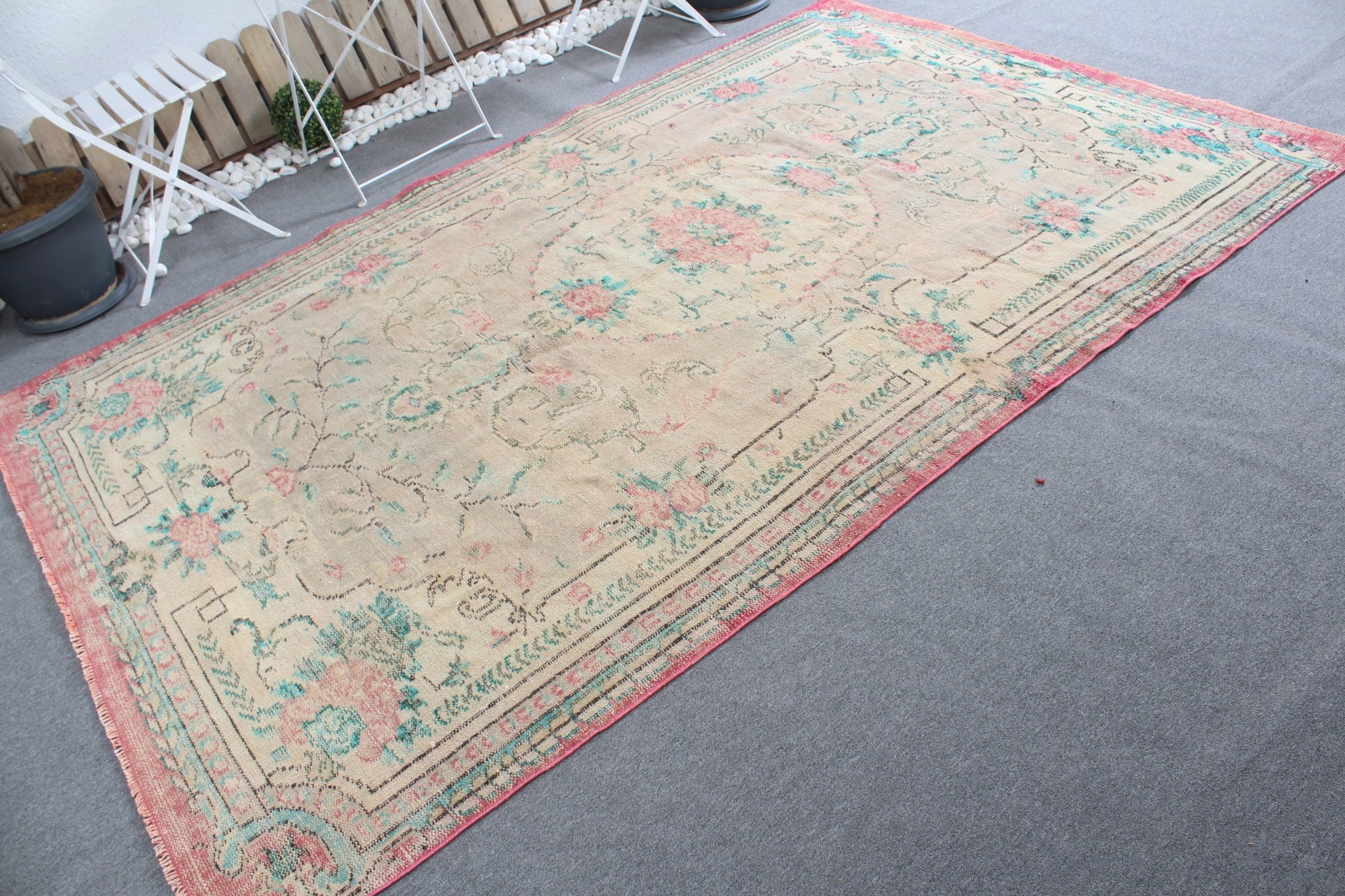 Yemek Odası Halısı, Vintage Halı, Antika Halı, Yatak Odası Halısı, Yer Halısı, El Dokuma Halılar, Bej Oryantal Halı, Türk Halısı, 6x9.2 ft Büyük Halılar