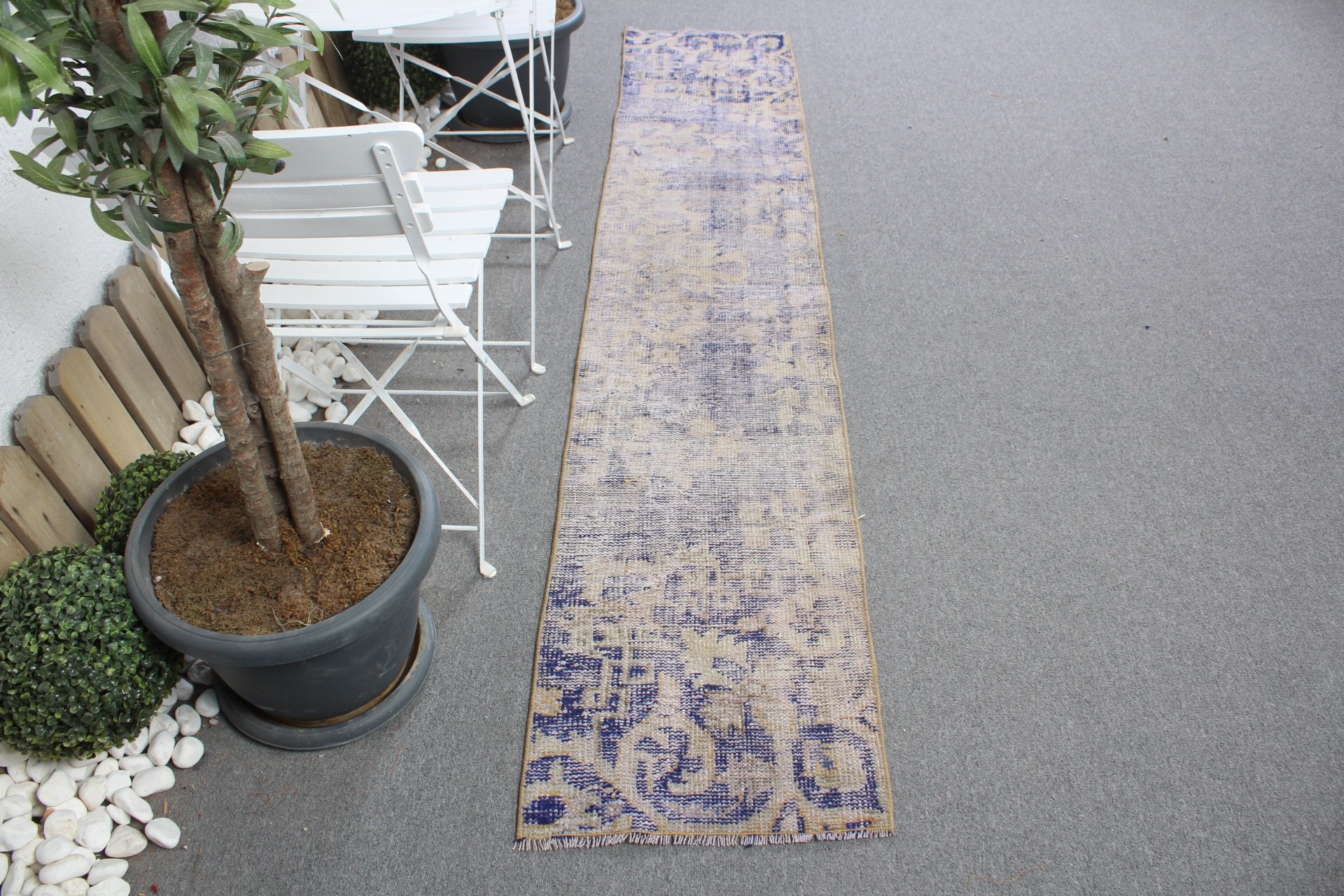 Oushak Rug, Corridor Rug, Vintage Rugs, Organic Rug, Hallway Rugs, Turkish Rug, Blue  1.6x8.5 ft Runner Rug, Moroccan Rugs