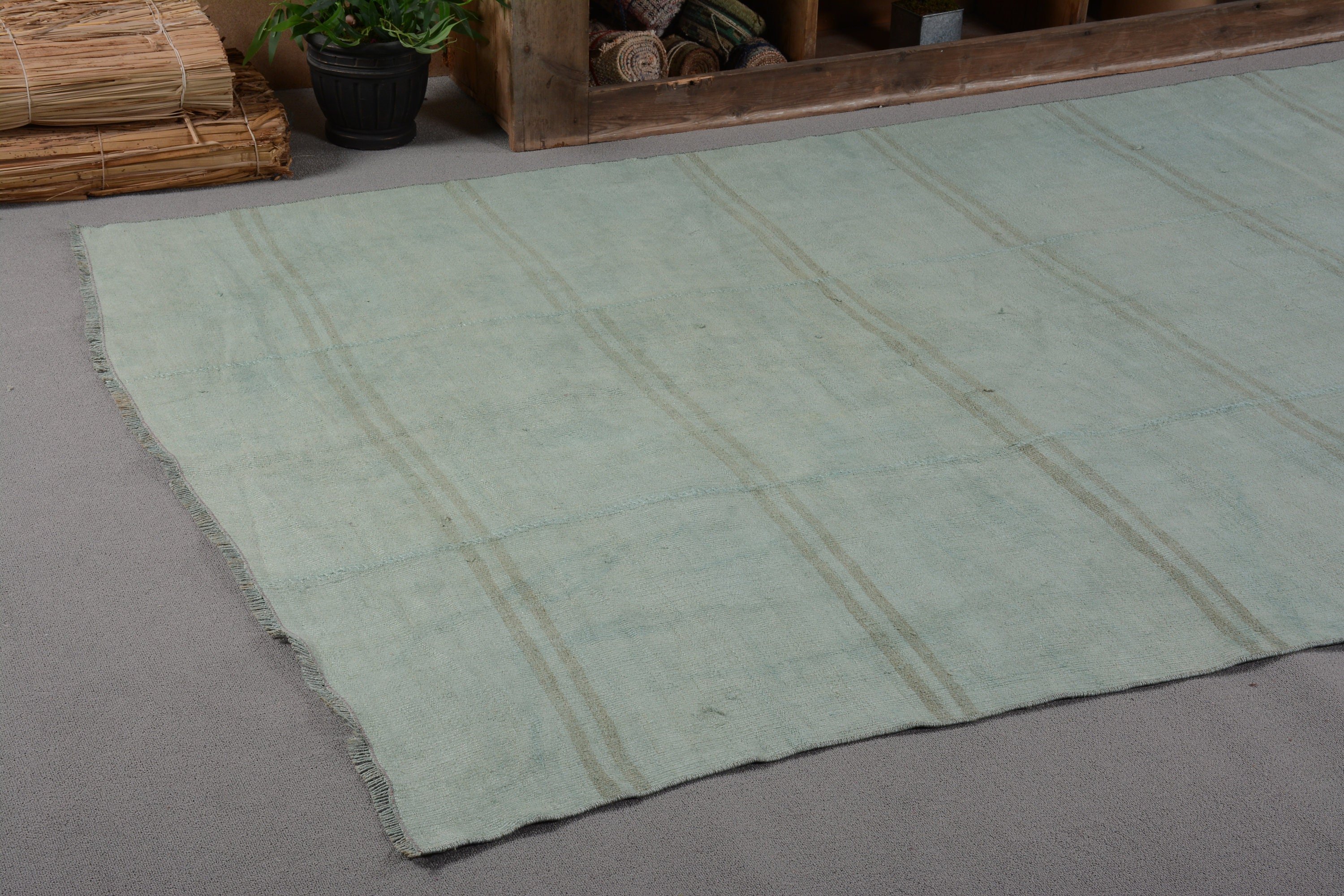 5.6x13.3 ft Oversize Rug, Turkish Rug, Oushak Rugs, Salon Rug, Moroccan Rugs, Vintage Rugs, Custom Rug, Green Wool Rug, Living Room Rug