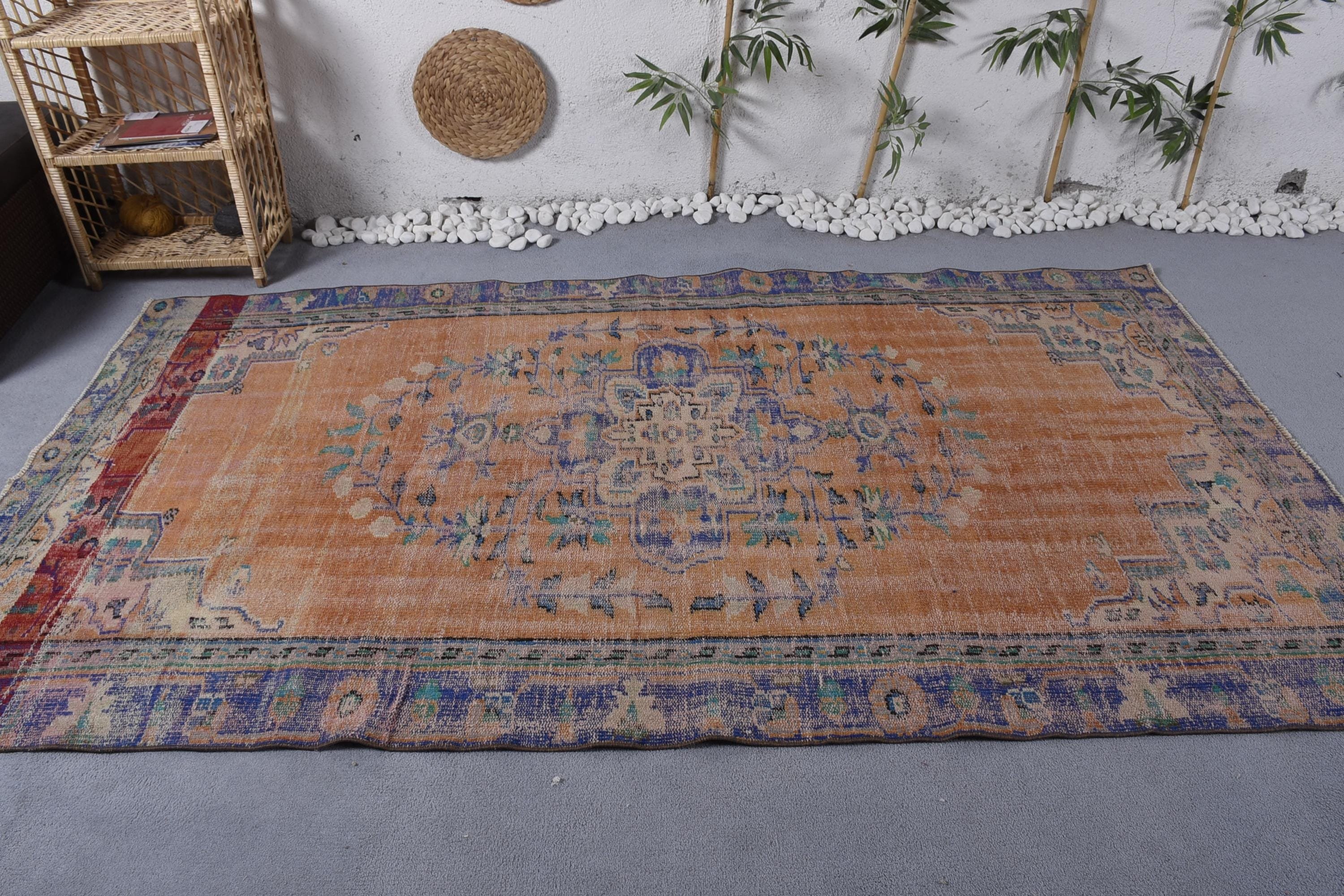 Türk Halıları, Ev Dekor Halısı, Büyük Vintage Halılar, Büyük Oushak Halısı, 4.8x8.7 ft Büyük Halı, Vintage Halı, Turuncu Lüks Halılar, Yer Halısı