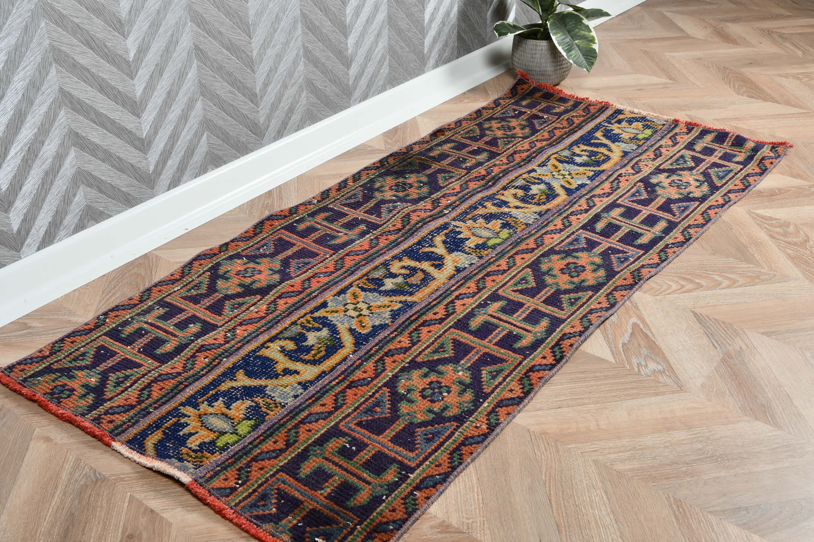 Turkish Rug, Oriental Rug, Vintage Rug, Old Rug, Car Mat Rugs, Moroccan Rugs, Blue Wool Rug, Wall Hanging Rug, 2.1x4.6 ft Small Rugs