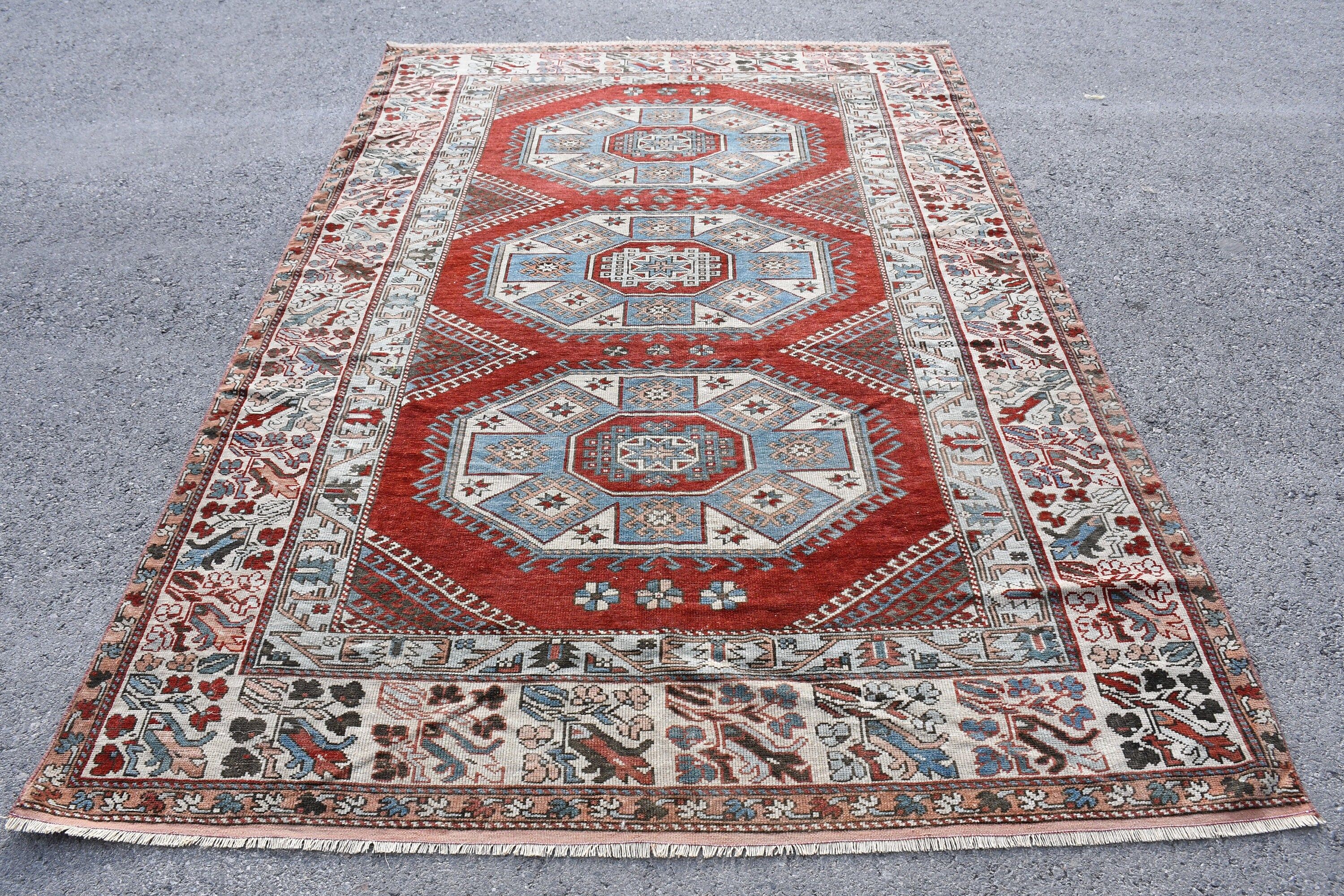 6.3x9.4 ft Büyük Halı, Vintage Halı, Türk Halısı, Kırmızı Mutfak Halıları, Salon Halıları, Türkiye Halıları, Yatak Odası Halıları, Yemek Odası Halısı, Oushak Halısı