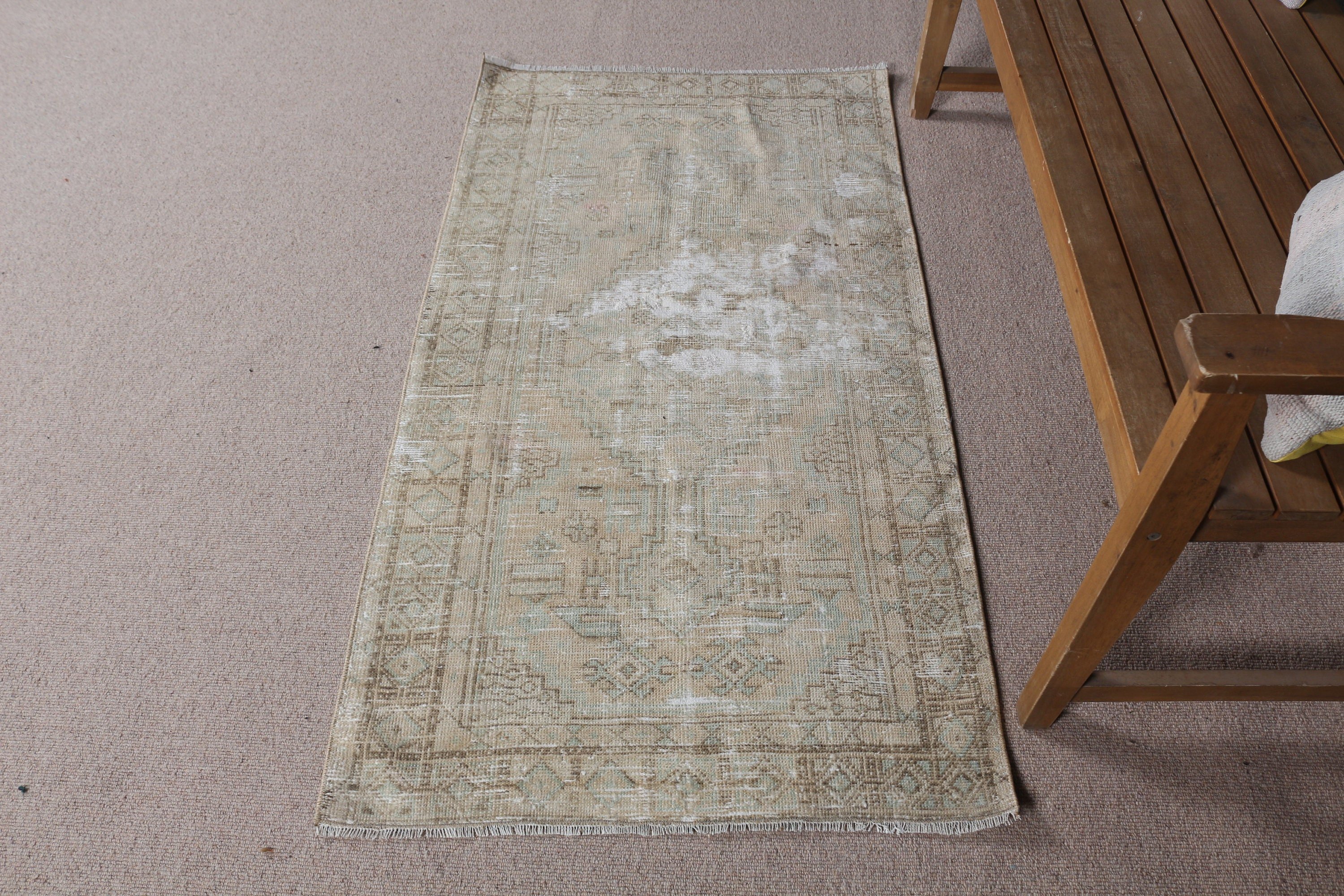 Bej Ev Dekor Halısı, Vintage Halılar, Türk Halısı, 2.6x4.9 ft Küçük Halılar, Anadolu Halıları, Banyo Halısı, Mutfak Halıları, Yün Halı, Organik Halı