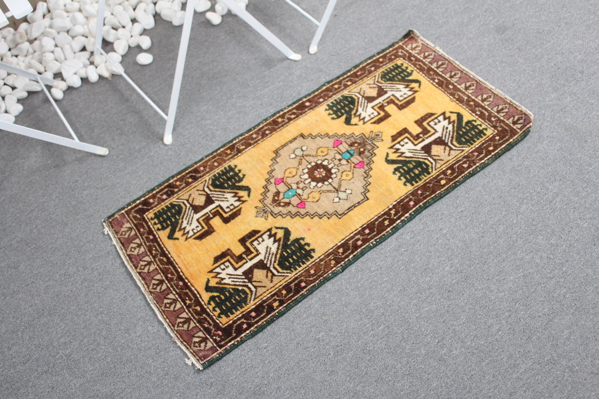 Turkish Rug, Vintage Rug, 1.6x3.2 ft Small Rug, Bedroom Rugs, Kitchen Rugs, Boho Rugs, Yellow Home Decor Rug, Car Mat Rugs