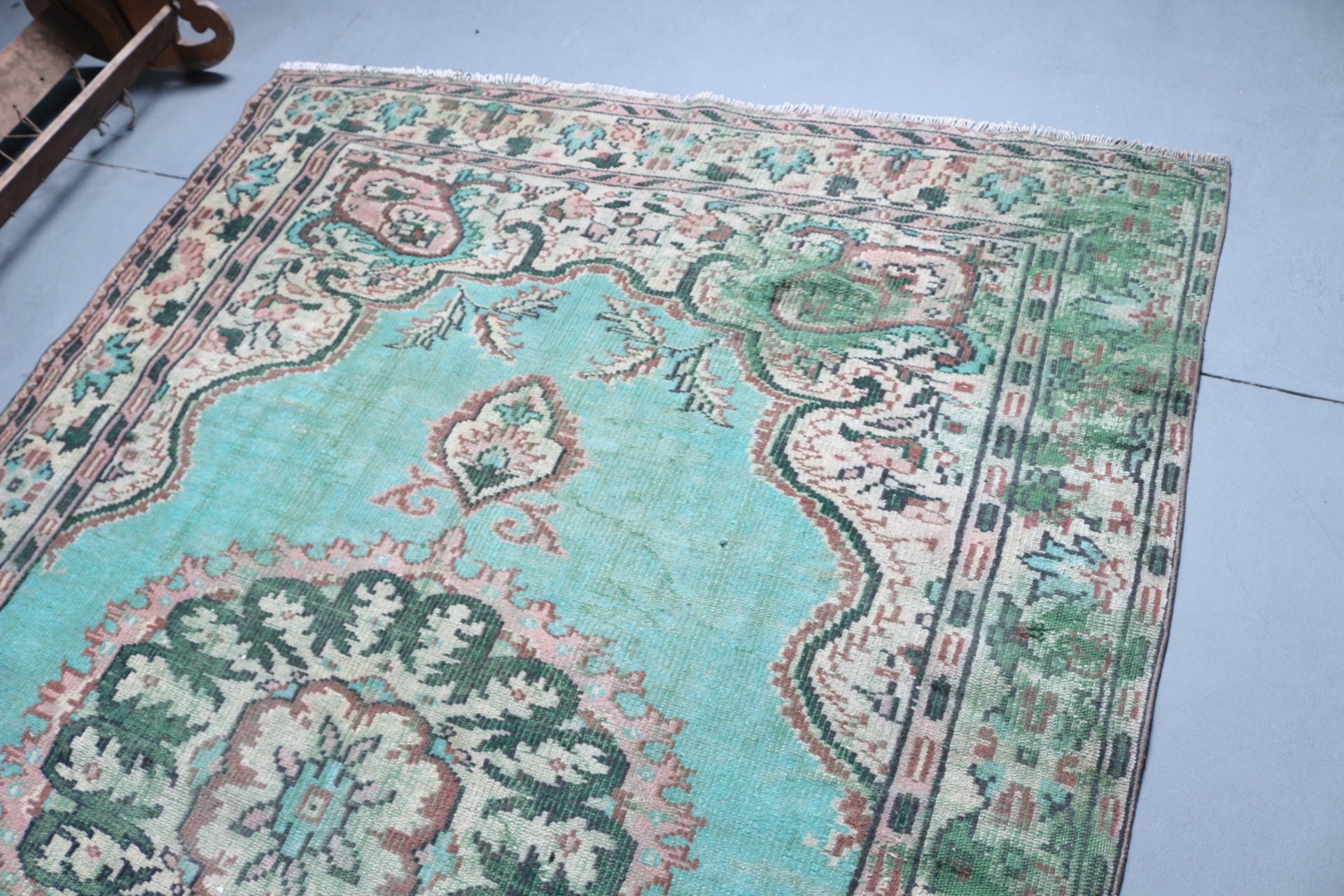 Dining Room Rug, Green Home Decor Rug, Cool Rug, Turkish Rugs, Living Room Rug, 6.2x9.3 ft Large Rug, Pale Rug, Vintage Rugs