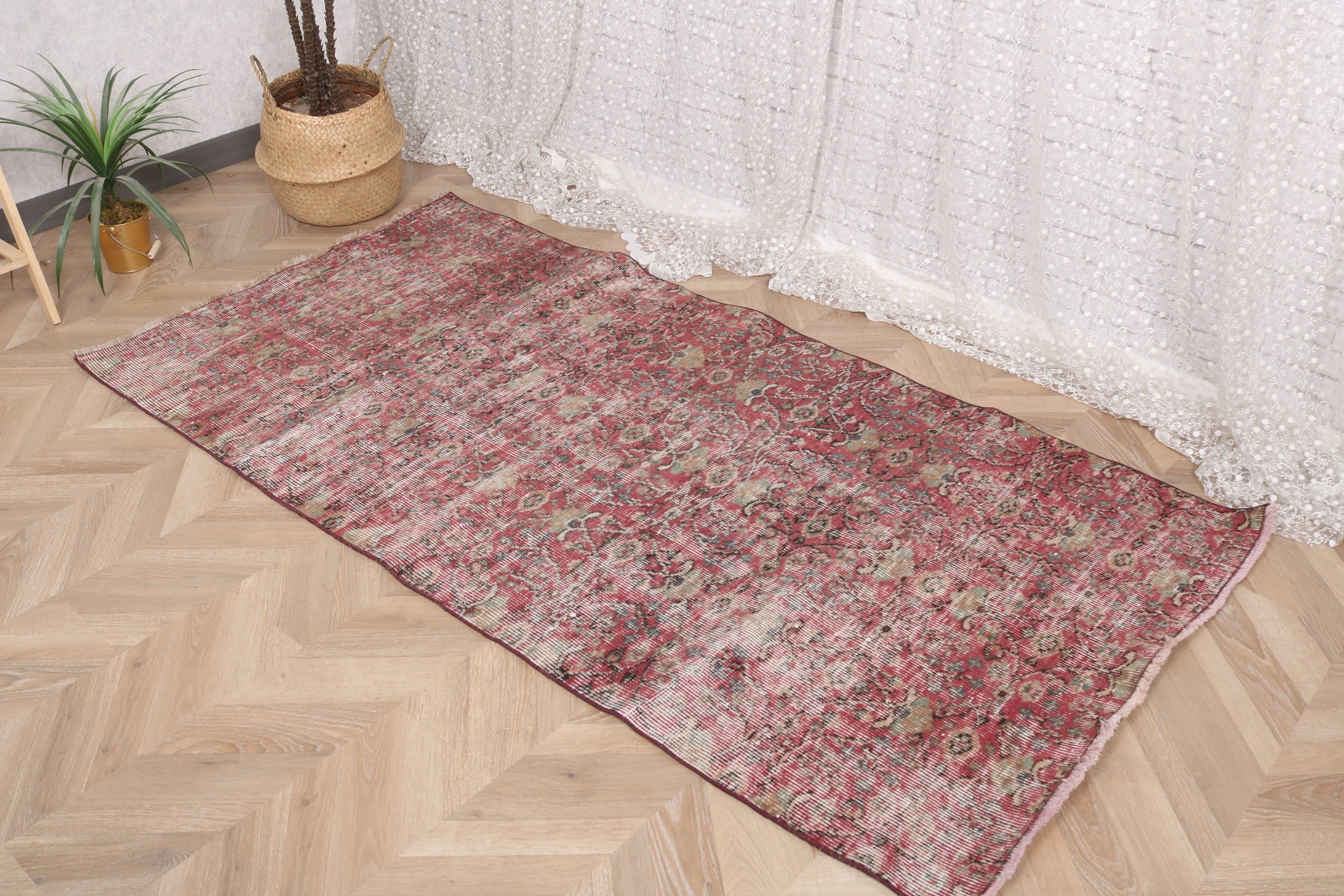 Vintage Rug, Modern Rugs, Floor Rug, 3.2x6.5 ft Accent Rug, Vintage Accent Rugs, Turkish Rug, Red Statement Rugs, Entry Rugs, Outdoor Rug