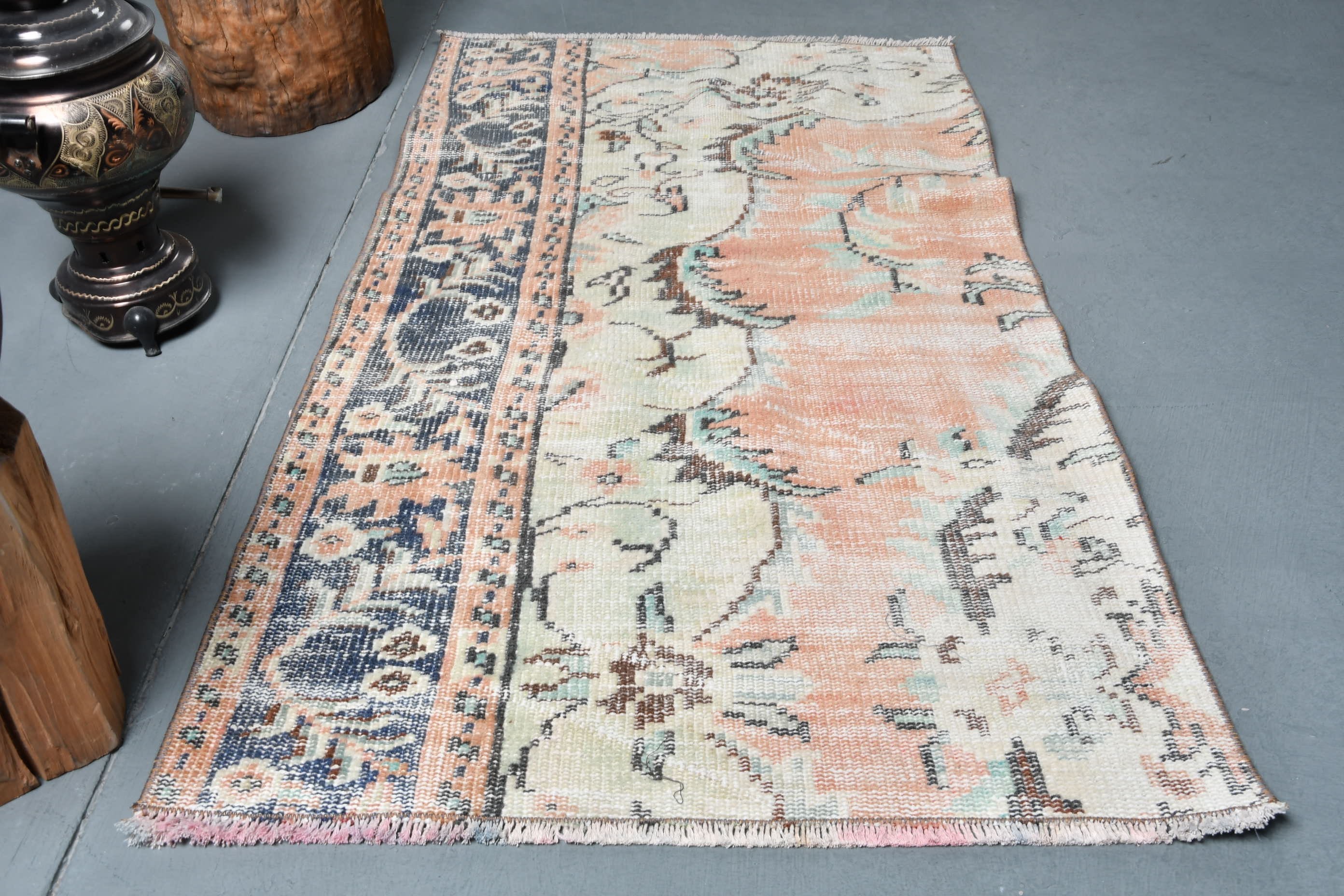 Moroccan Rug, Designer Rug, Vintage Rug, Rugs for Bedroom, Bathroom Rug, Turkish Rug, Orange Wool Rugs, 2.5x4.7 ft Small Rugs, Wool Rug