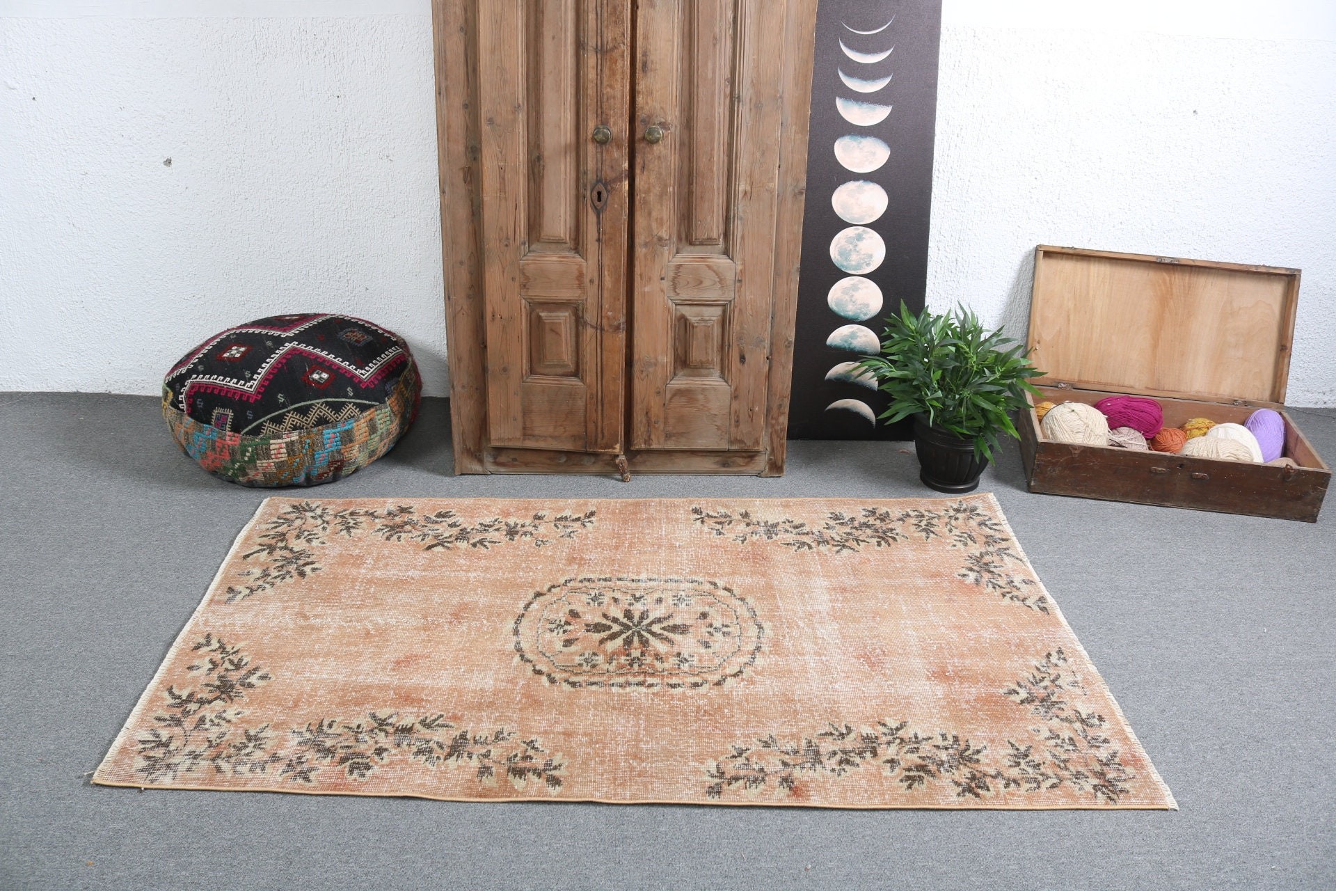 Neutral Rug, Floor Rug, Decorative Rugs, Statement Rugs, Orange Wool Rugs, Turkish Rugs, Kitchen Rug, 3.4x6 ft Accent Rug, Vintage Rugs