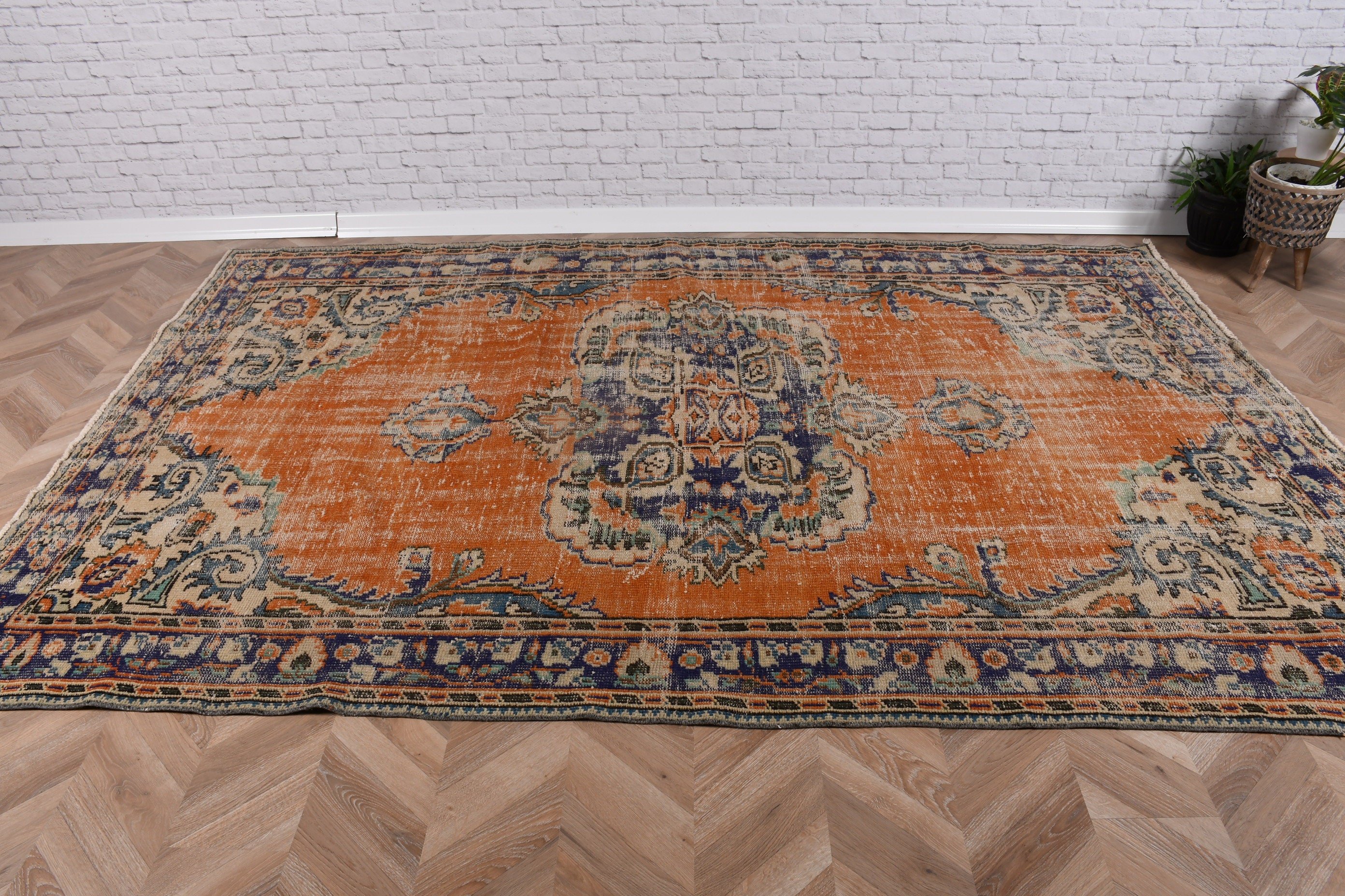 Living Room Rug, Moroccan Rug, Orange  6.2x9.4 ft Large Rug, Turkish Rugs, Dining Room Rugs, Vintage Rug, Geometric Rug