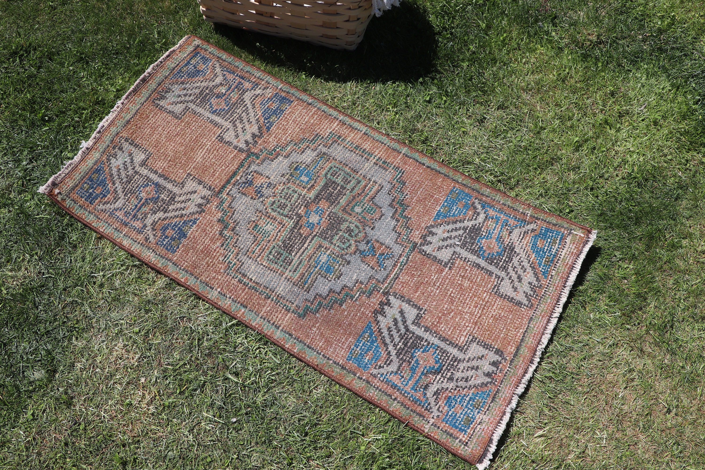 Wall Hanging Rug, Aztec Rugs, Turkish Rug, Orange Oriental Rugs, Cool Rugs, 1.6x3.1 ft Small Rugs, Moroccan Rugs, Vintage Rug, Kitchen Rugs