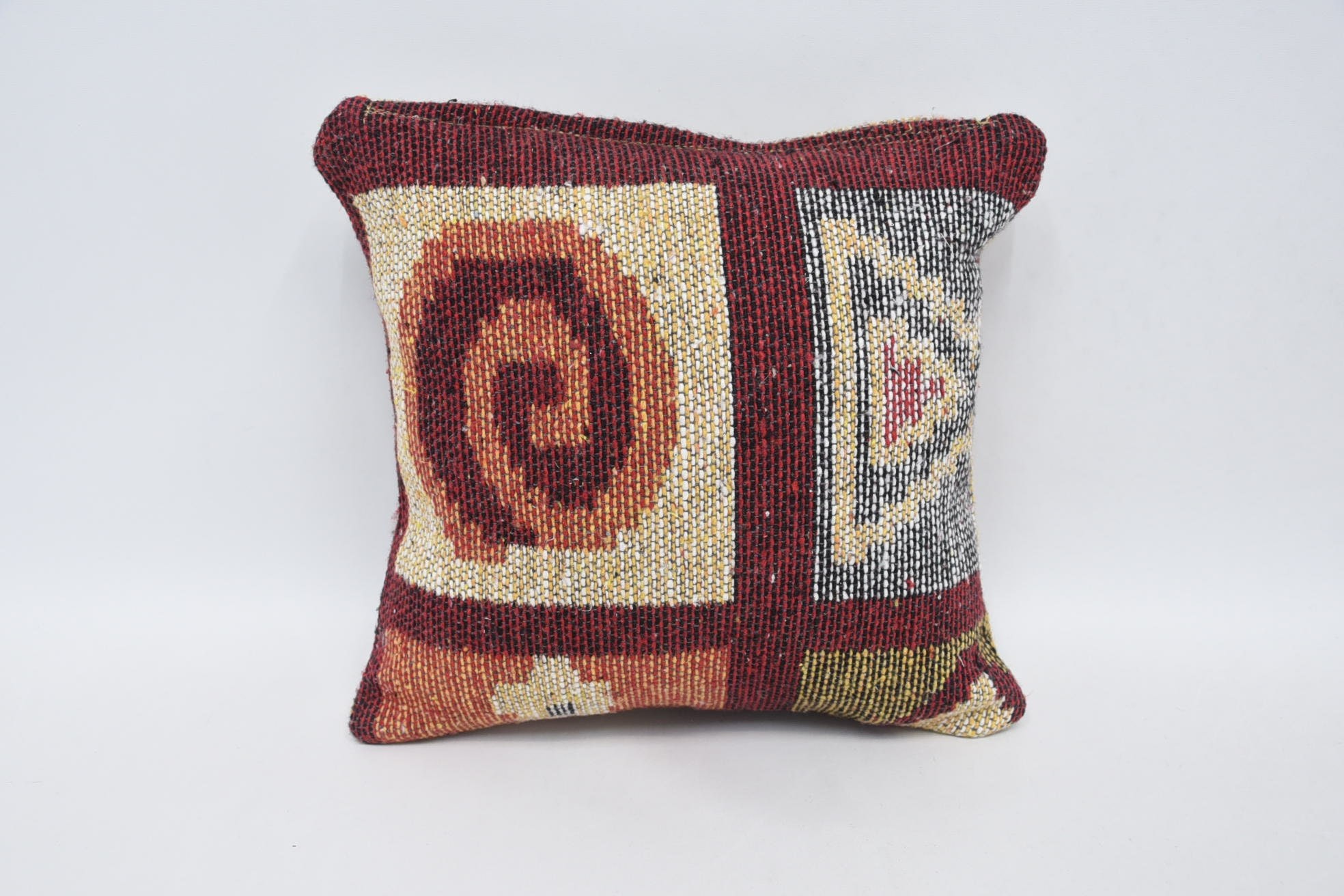 Vintage Kilim Throw Pillow, Nomadic Pillow Cover, 12"x12" Red Cushion, Kilim Cushion Sham, Retro Pillow Sham, Boho Pillow Sham Cover