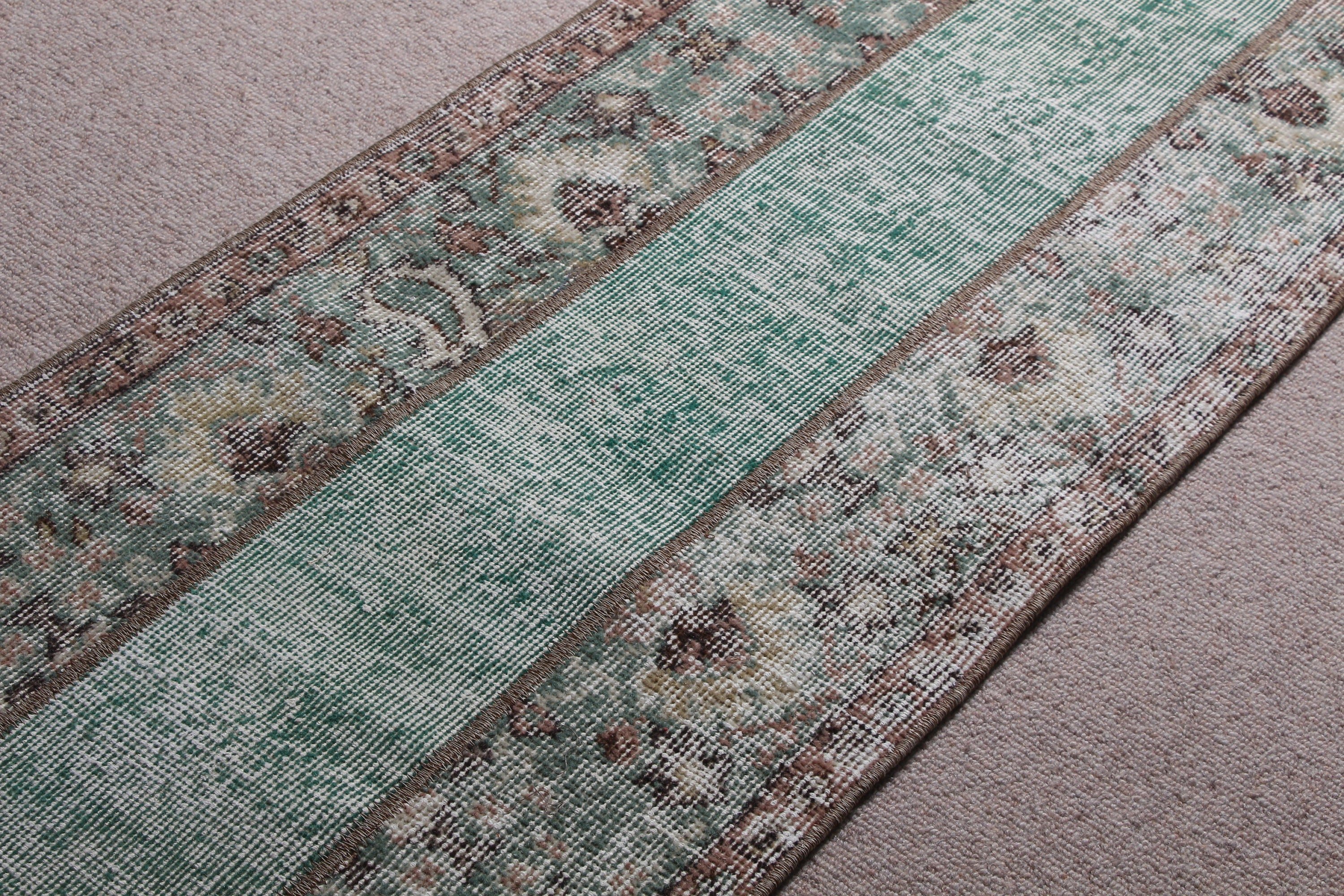 Floor Rug, Rugs for Kitchen, Green Wool Rug, Turkish Rugs, Bathroom Rug, Cute Bath Mat Rug, 1.7x4.6 ft Small Rug, Vintage Rugs, Antique Rug