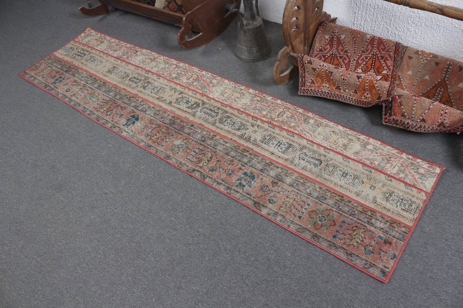 Vintage Halı, Türk Halıları, Özel Halı, Mutfak Halıları, Bej 1.9x7.6 ft Runner Halısı, Anadolu Halıları, Koridor Halısı, Havalı Halı