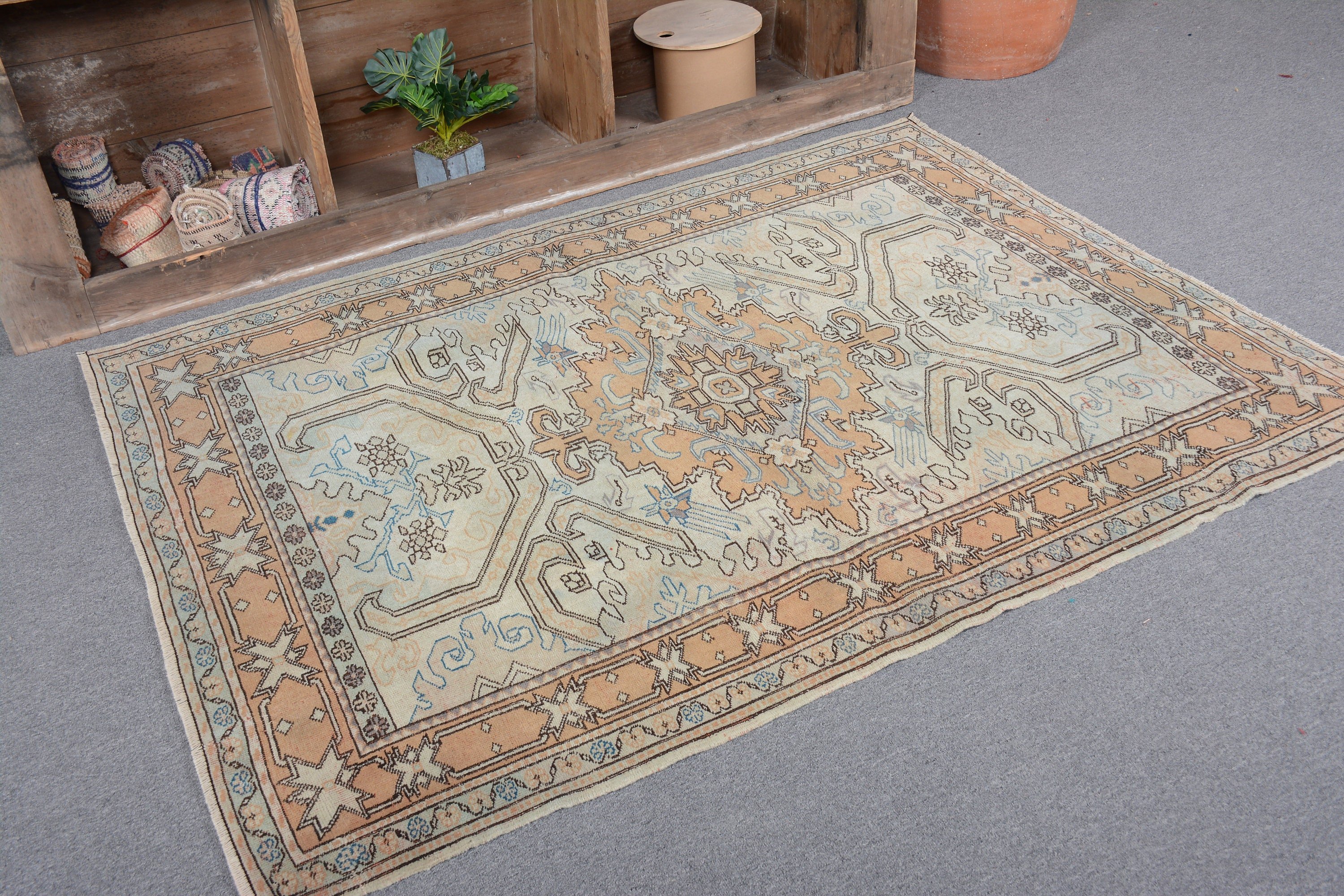 Oriental Rug, Vintage Rugs, Oushak Rug, Rugs for Bedroom, 4.2x5.6 ft Accent Rug, Bedroom Rug, Kitchen Rugs, Turkish Rug, Vintage Decor Rug