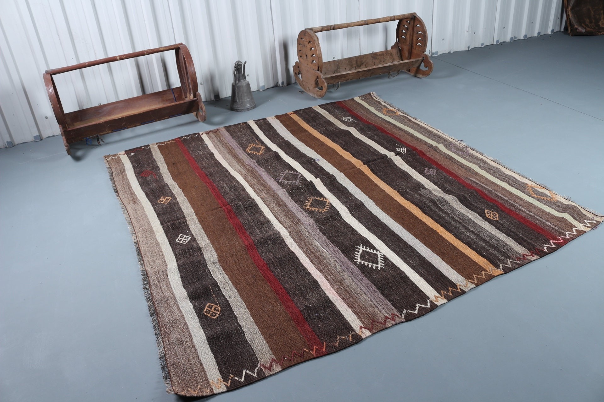 7x9.7 ft Büyük Halı, Yatak Odası Halıları, Soluk Halı, Bej Yer Halısı, Kilim, Vintage Halı, Havalı Halılar, Ev Dekor Halısı, Yemek Odası Halısı, Türk Halısı