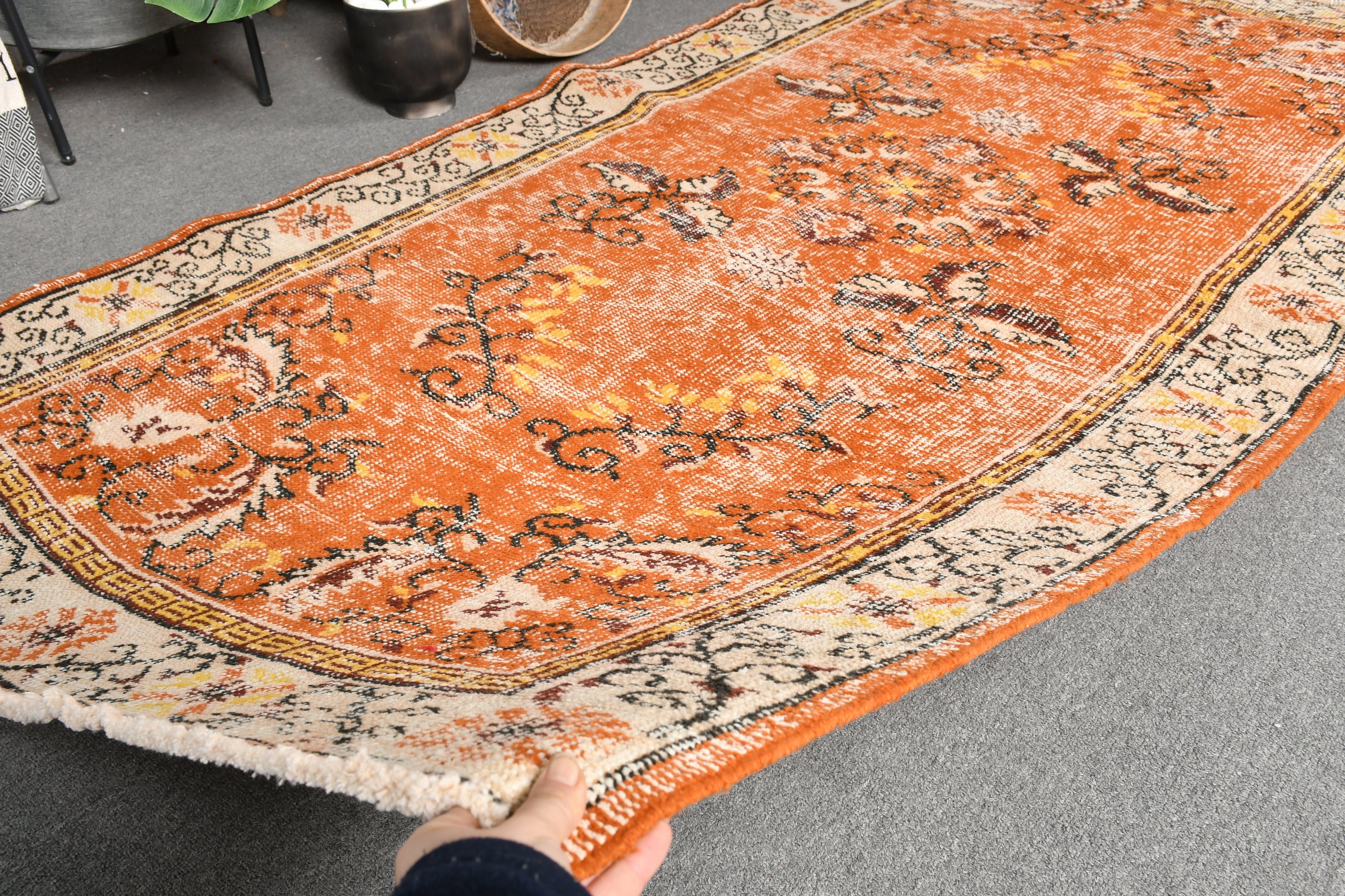 Vintage Halılar, Yemek Odası Halıları, Antika Halılar, Yatak Odası Halısı, Turuncu Oushak Halısı, Yer Halısı, İç Mekan Halısı, Türk Halısı, 3,9x7,5 ft Alan Halısı