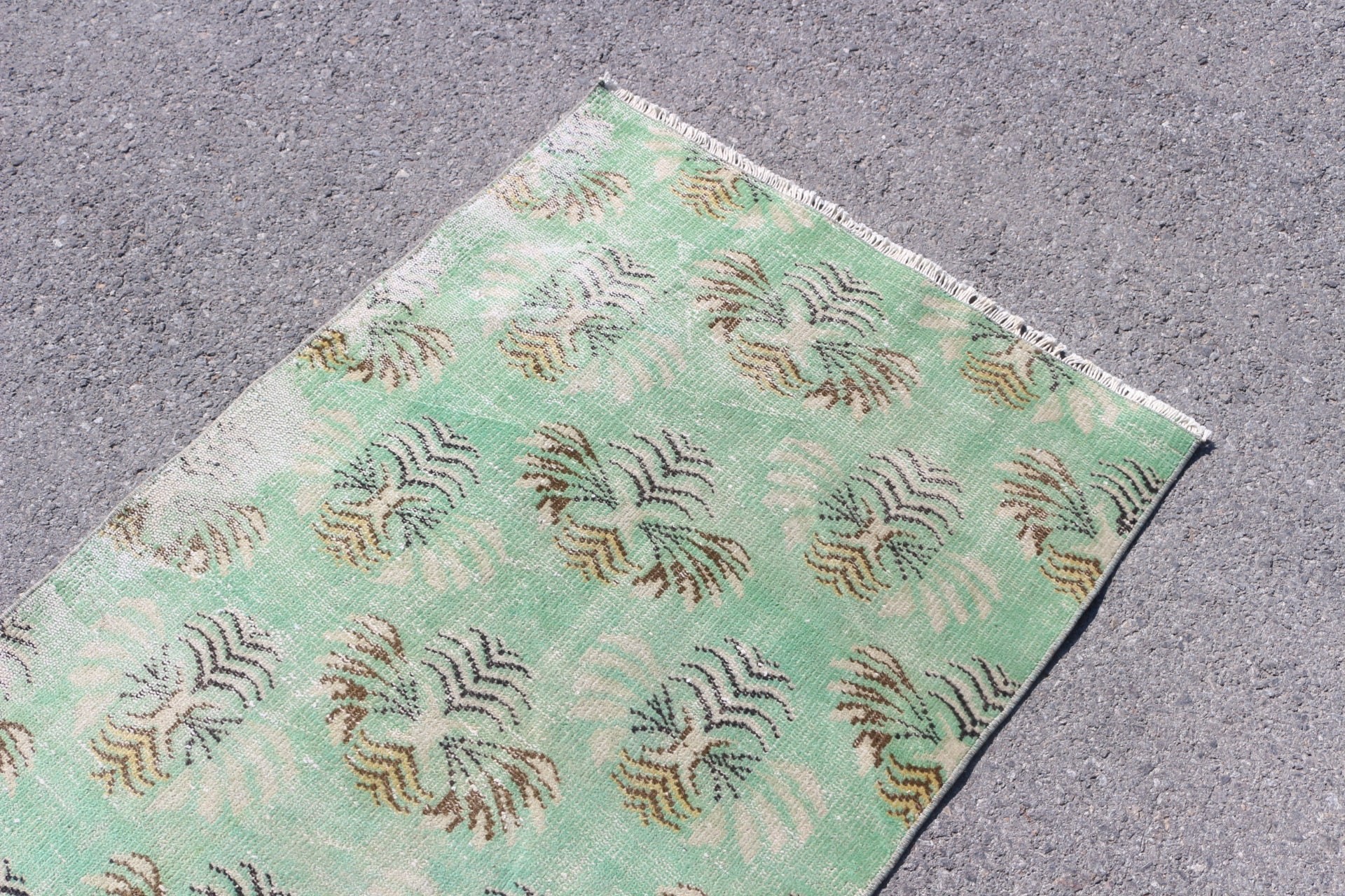 Pastel Rug, 3x6 ft Accent Rug, Wool Rug, Vintage Rug, Kitchen Rugs, Rugs for Kitchen, Green Anatolian Rugs, Turkish Rugs, Entry Rug