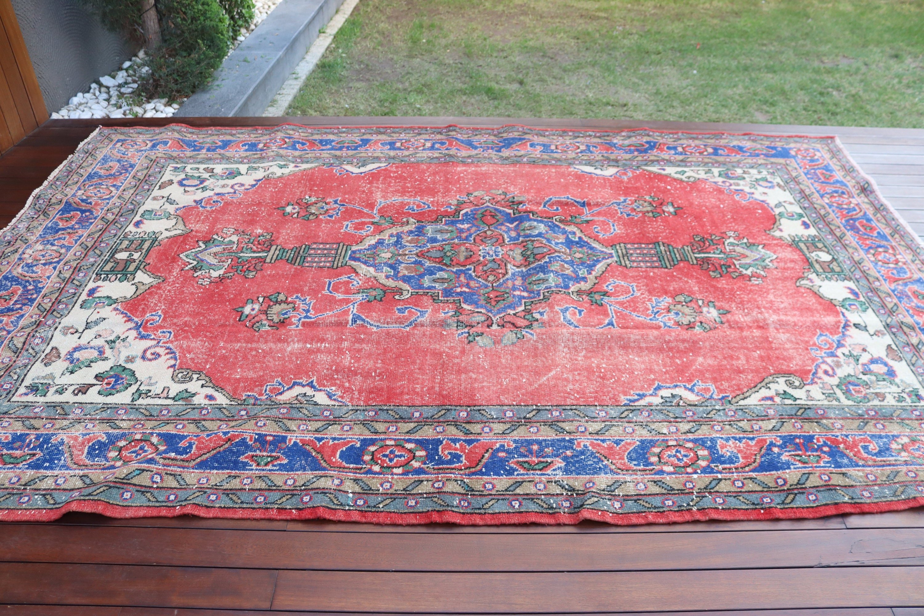 Büyük Vintage Halılar, Kırmızı İfade Halıları, Vintage Halılar, Lüks Halılar, Türk Halıları, Salon Halıları, 6.4x10.3 ft Büyük Halılar, Düz Dokuma Halı