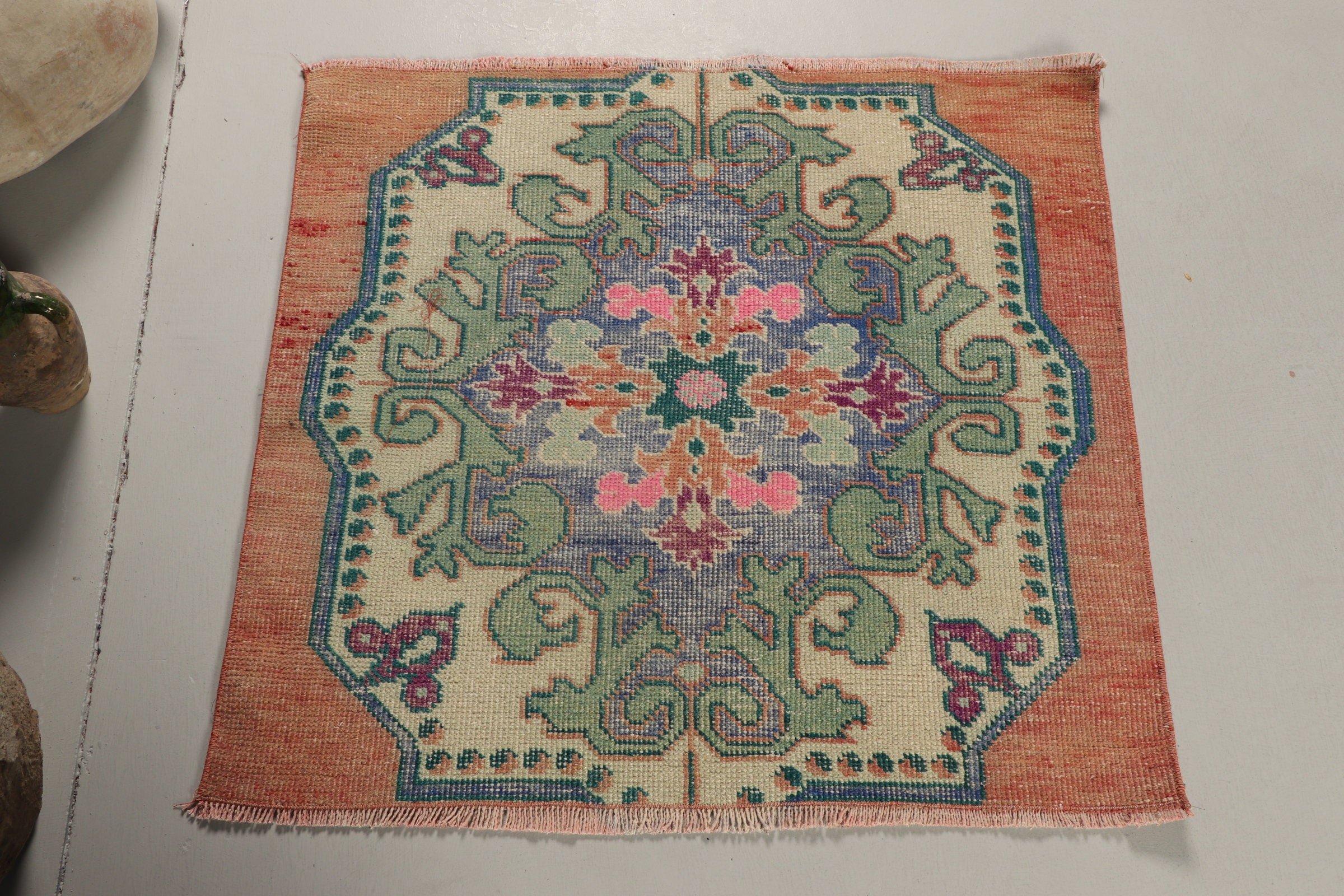 Vintage Halı, Antika Halı, Türk Halısı, Turuncu Oushak Halısı, Duvara Asılı Halı, Banyo Halısı, 2.8x3 ft Küçük Halı, Oryantal Halı, Yatak Odası Halıları