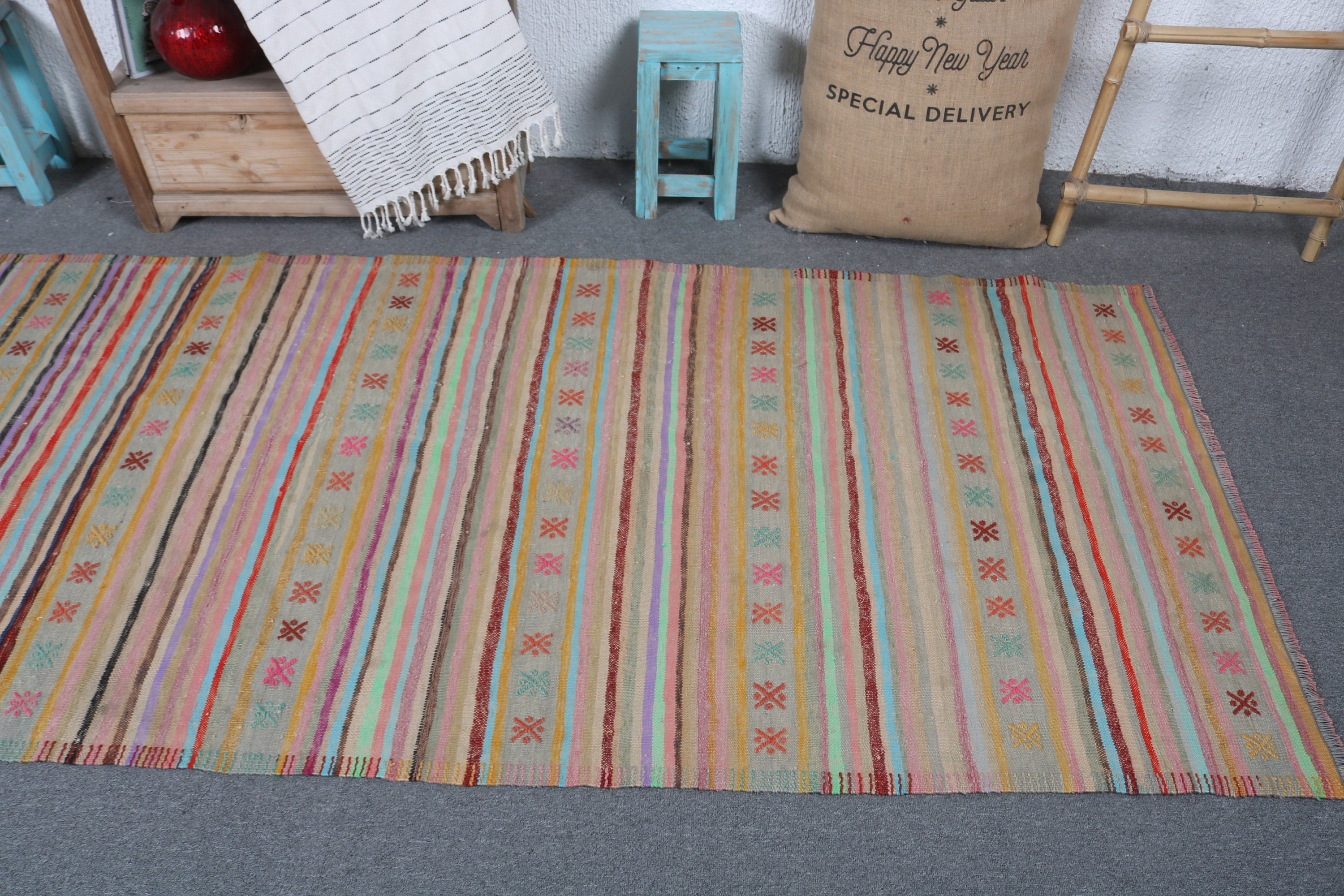 Rainbow Moroccan Rugs, Vintage Runner Rug, Vintage Rug, Kilim, 3.7x11.1 ft Runner Rugs, Turkish Rugs, Modern Rugs, Hallway Rug, Wool Rugs