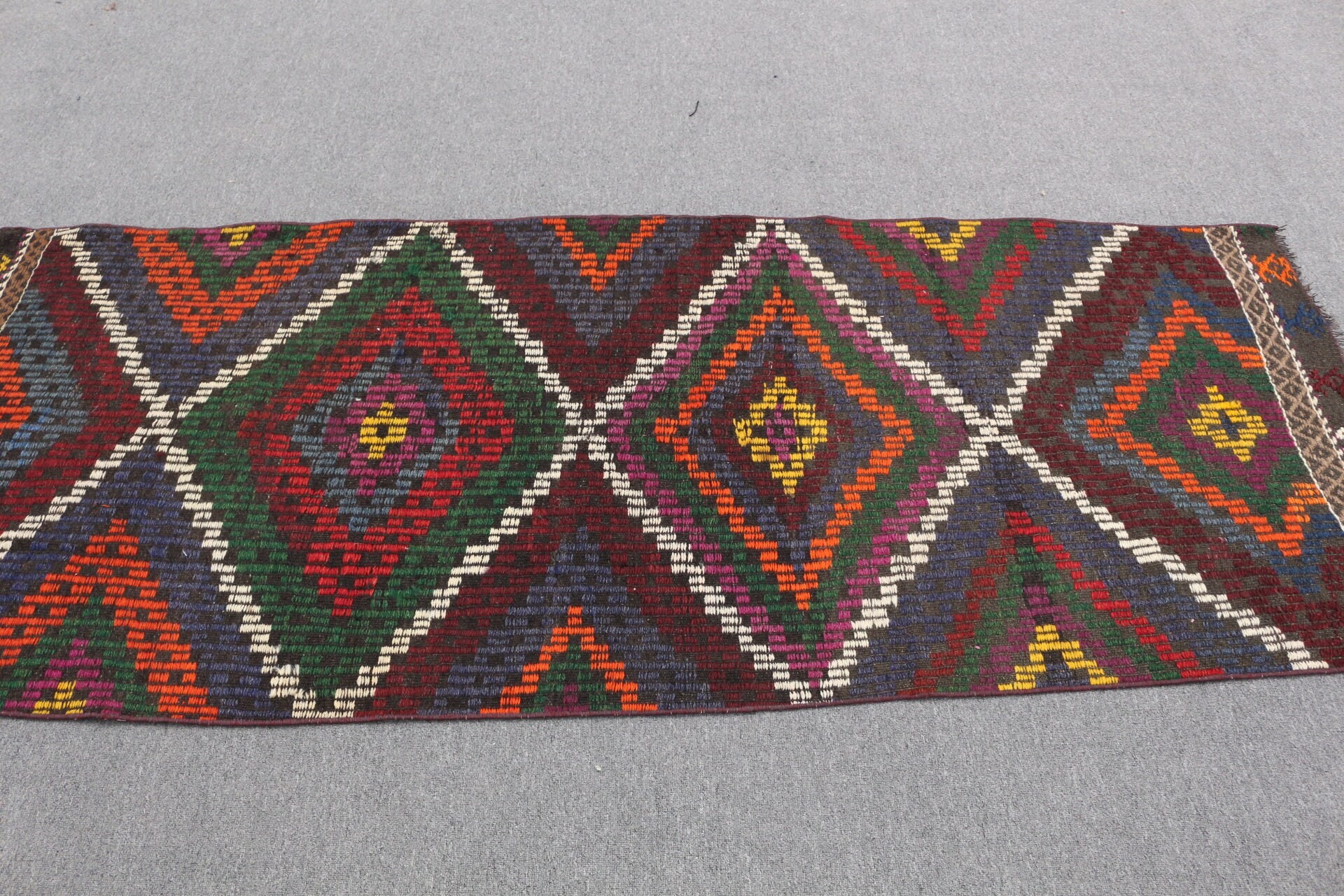 Yün Halı, Kilim, Oushak Halı, 3,1x7,7 ft Aksan Halıları, Türk Halısı, Giriş Halıları, Turuncu Mutfak Halısı, Yatak Odası Halıları, Eski Halılar, Vintage Halı