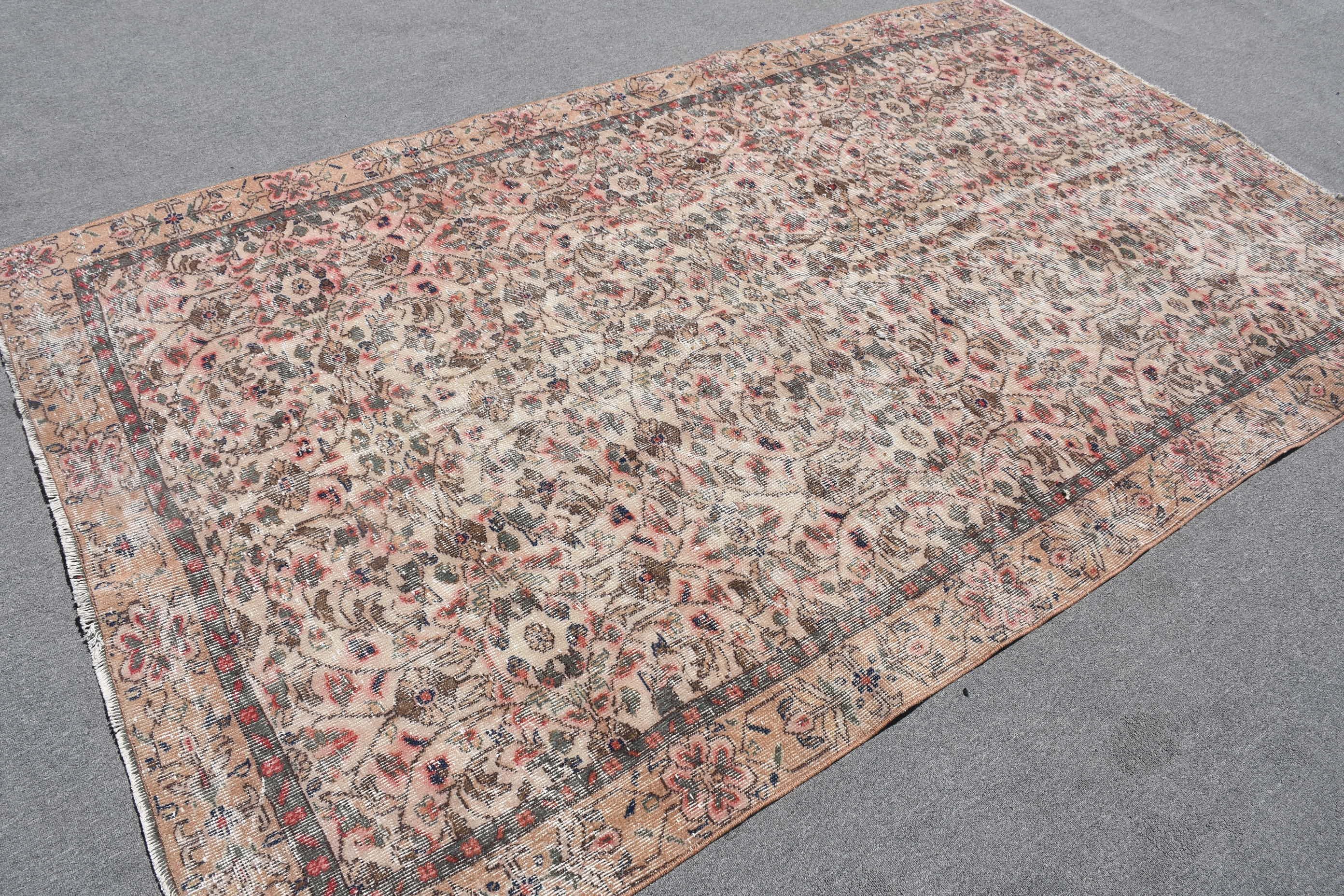 Vintage Halı, Türk Halıları, 5.3x8.9 ft Büyük Halı, Yün Halı, Yemek Odası Halısı, Oturma Odası Halısı, Sevimli Halı, Bej Yer Halısı