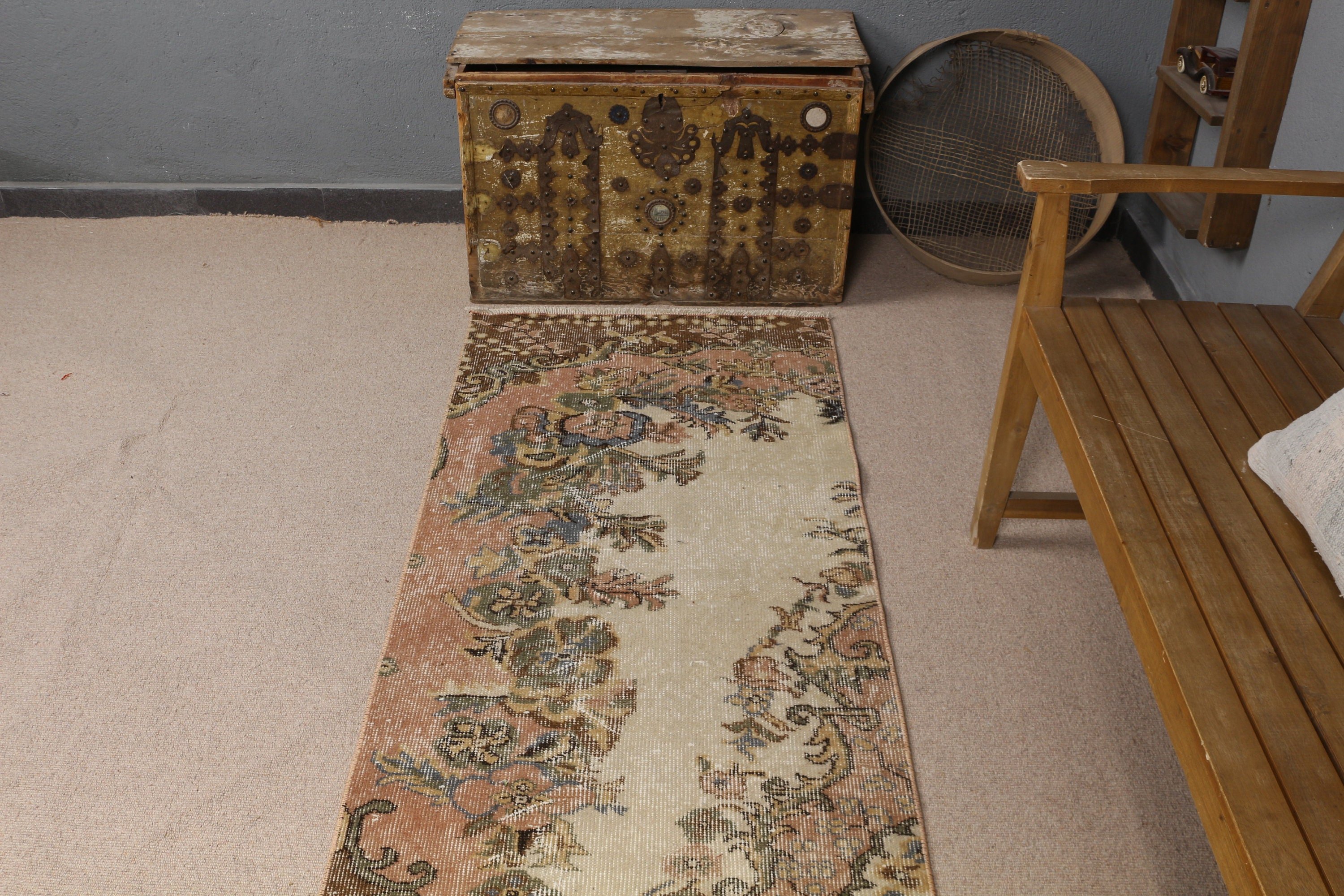 Havalı Halı, Mutfak Halıları, Türk Halıları, Merdiven Halısı, Vintage Halı, Ev Dekor Halısı, 2,6x9,8 ft Runner Halısı, Bej Soğuk Halılar, Koridor Halısı