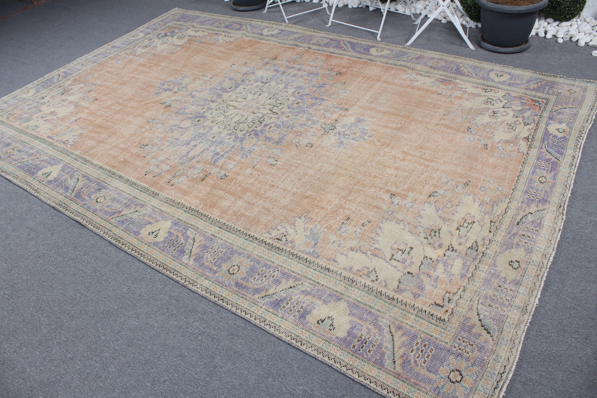 Turkish Rug, 7.1x10.7 ft Oversize Rug, Floor Rug, Vintage Rug, Living Room Rug, Orange Kitchen Rug, Oriental Rug, Aesthetic Rug, Salon Rug