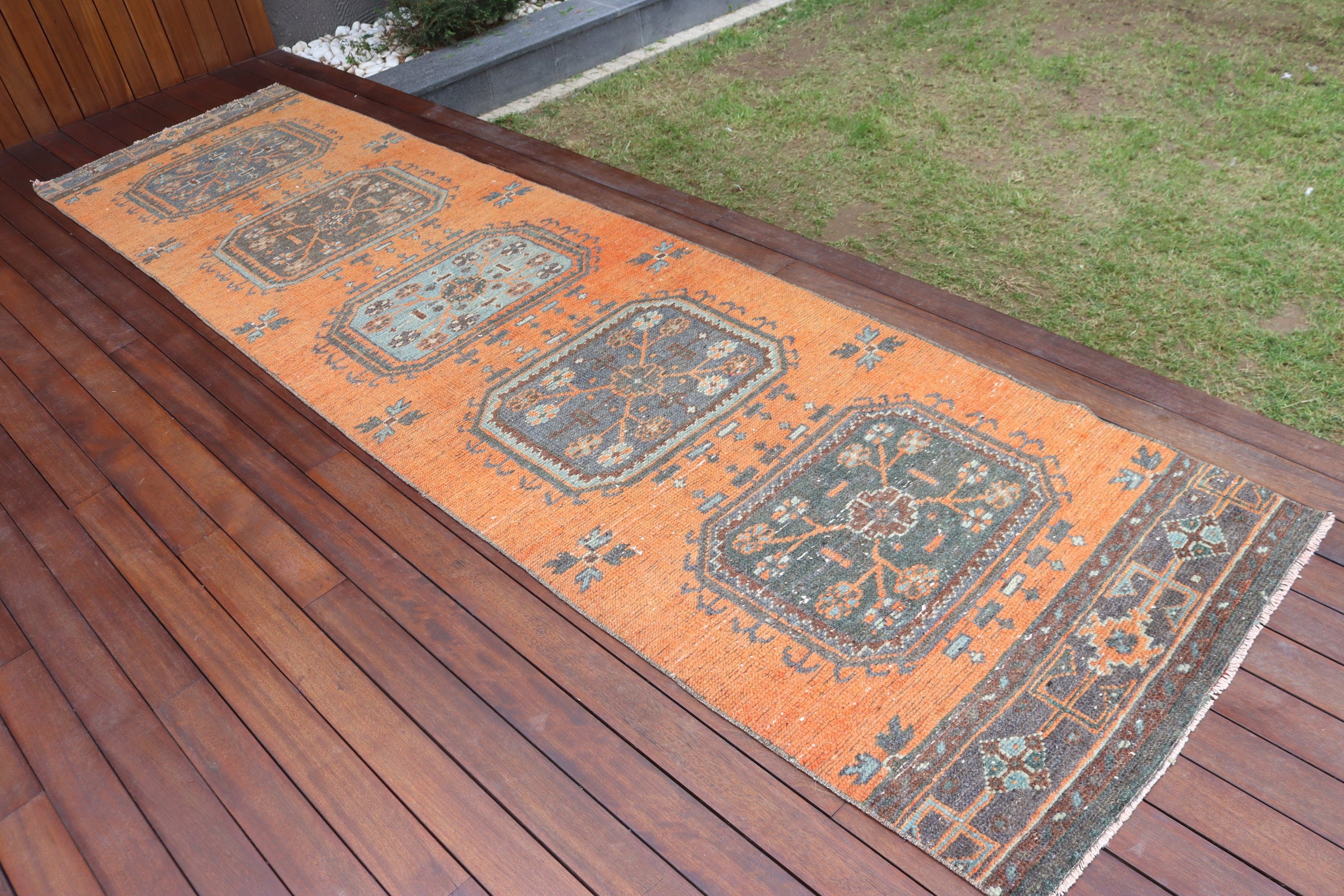 3x11.4 ft Runner Halıları, Geometrik Halılar, Vintage Halılar, Turuncu Anadolu Halıları, Türk Halıları, Beni Ourain Runner Halısı, Mutfak Halıları, Havalı Halı