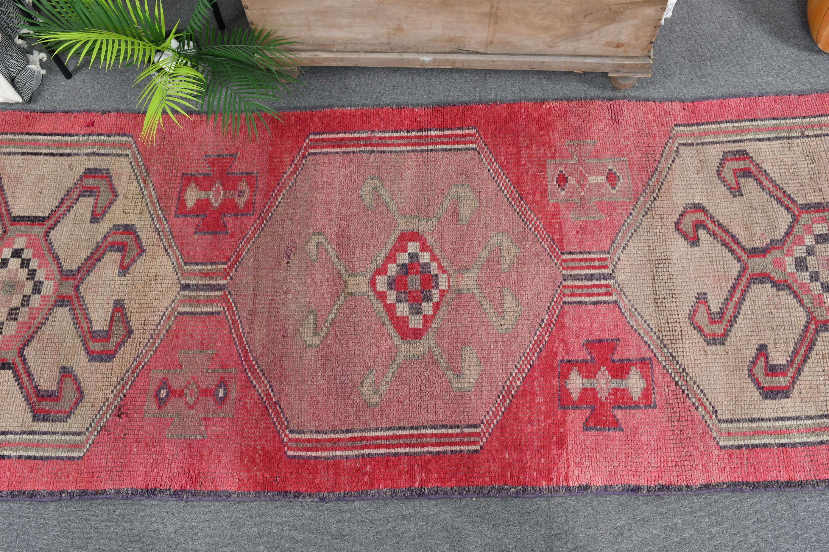 Pink Oushak Rug, Turkish Rug, 3.4x10.6 ft Runner Rug, Floor Rug, Vintage Rugs, Hallway Rug, Natural Rug, Rugs for Corridor