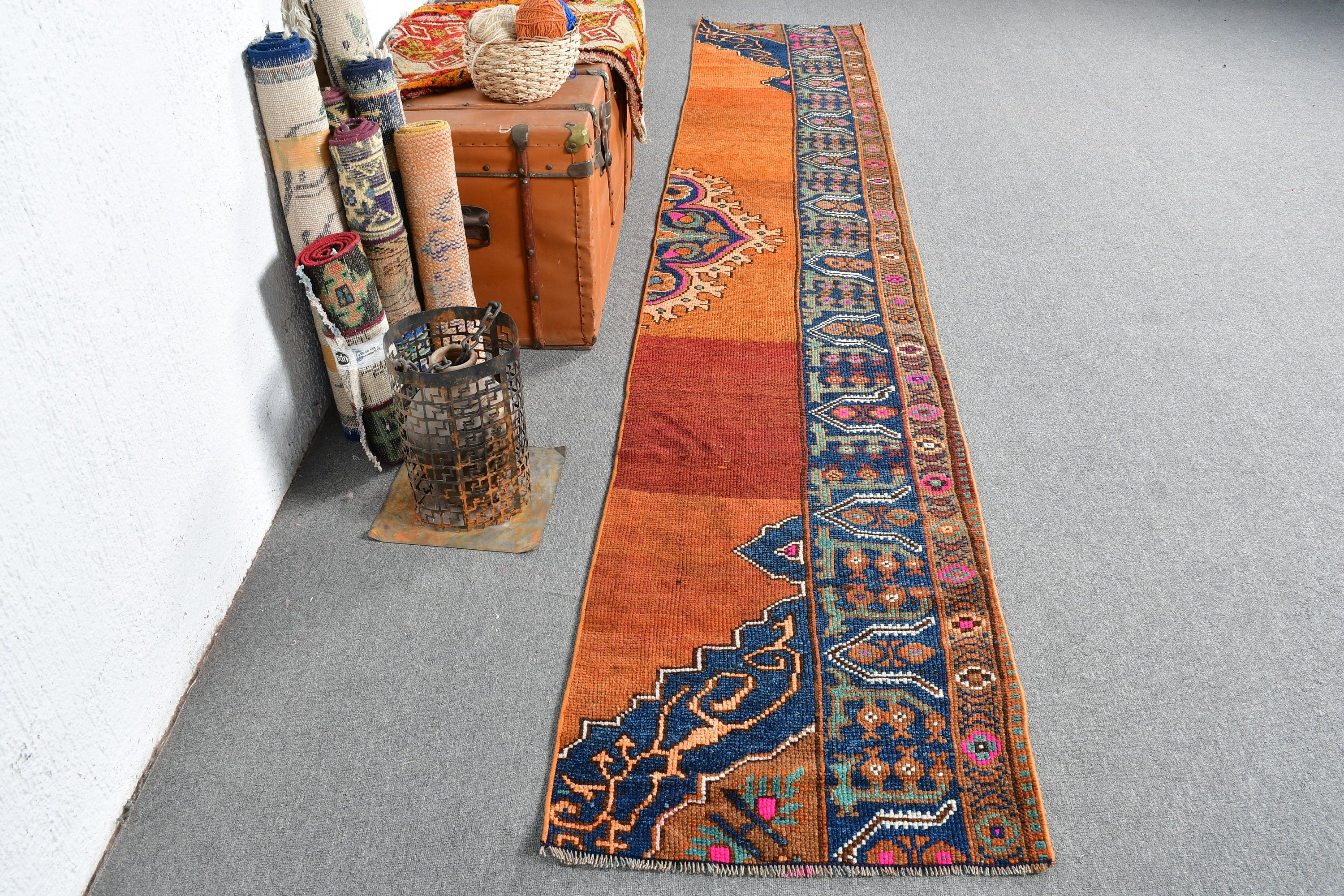 Turuncu Oryantal Halılar, Mutfak Halıları, Vintage Halı, Türk Halısı, Yatak Odası Halısı, 2.1x11.8 ft Runner Halısı, Yer Halısı, Koridor Halıları, Merdiven Halısı