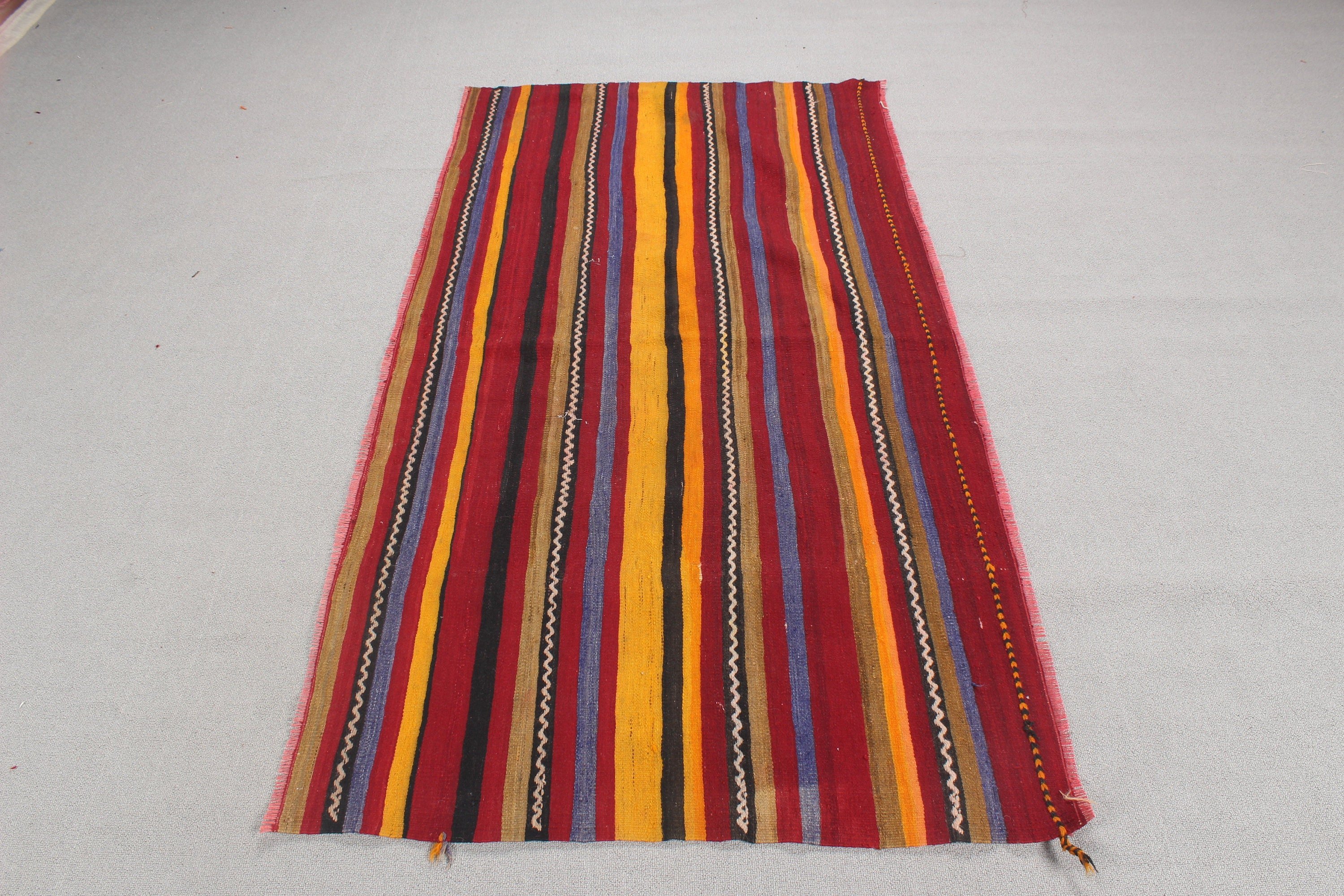 Dekoratif Halı, 3.1x6.2 ft Vurgulu Halı, Sarı Ev Dekorasyonu Halısı, Türk Halısı, El Dokuma Halıları, Yatak Odası Halısı, Vintage Halılar, Kilim, Nötr Halılar