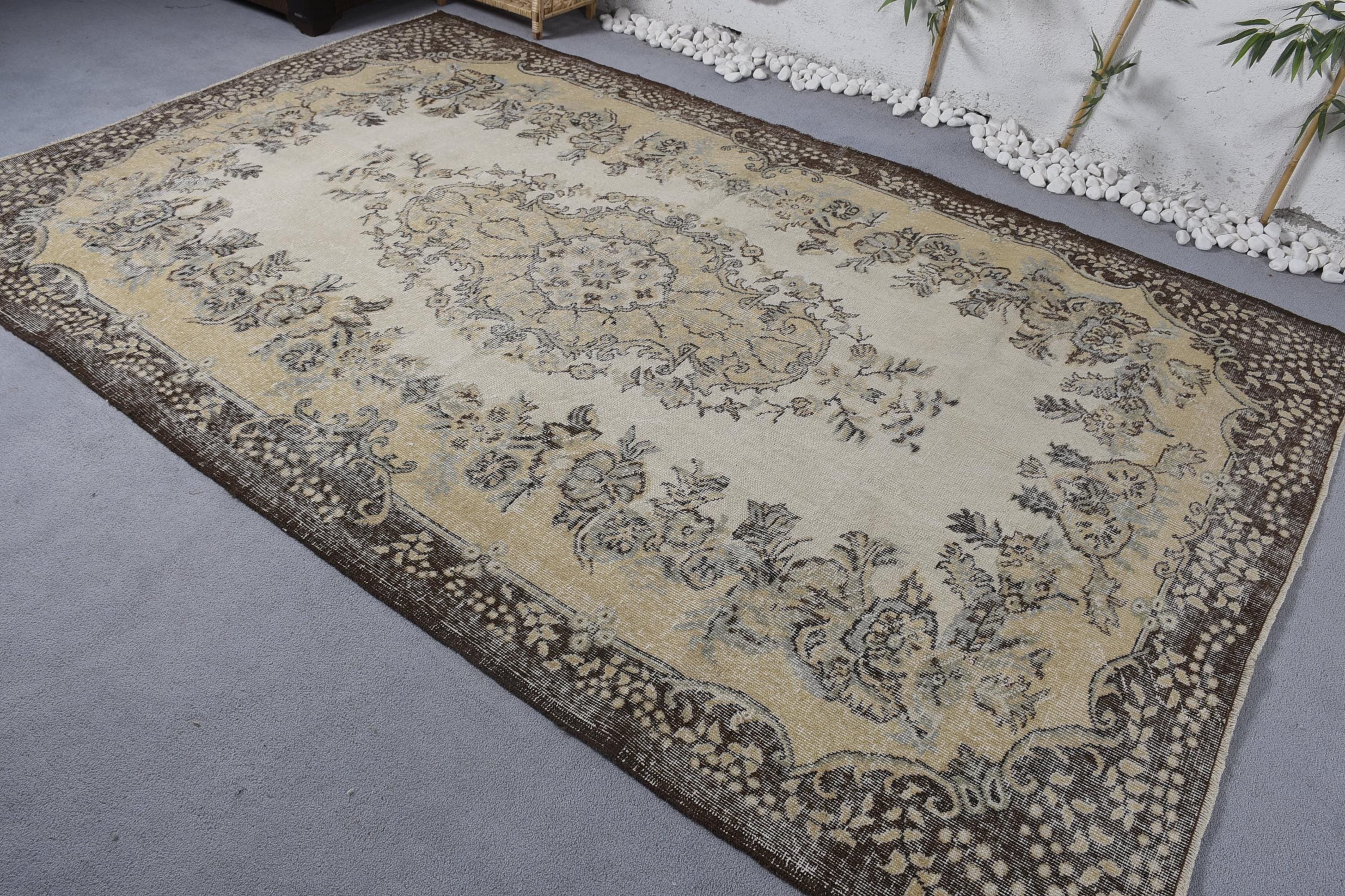 Modern Rug, Handmade Rug, Turkish Rugs, Beige Floor Rugs, Neutral Rugs, Vintage Rug, 6.2x9.7 ft Large Rugs, Dining Room Rugs, Salon Rugs