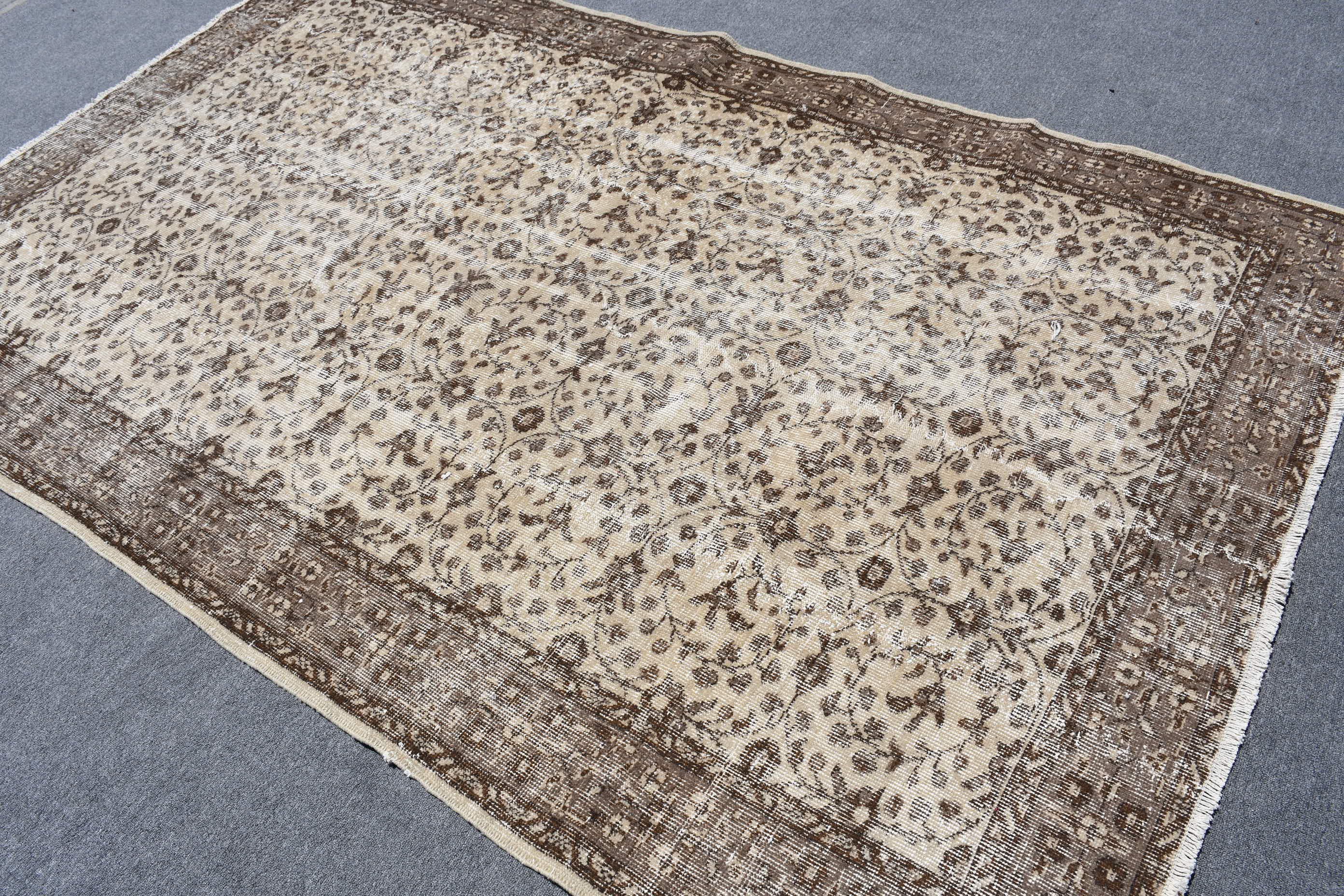 Türk Halıları, Oryantal Halı, Vintage Halı, Oushak Halıları, Oturma Odası Halısı, Bej Ev Dekor Halısı, 5.5x9 ft Büyük Halı, Yatak Odası Halısı, Yurt Halısı