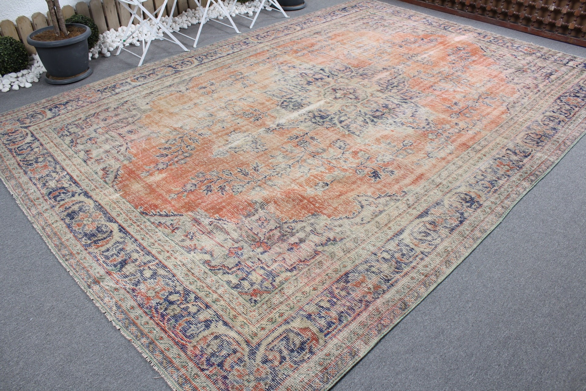 Orange Wool Rug, Office Rug, Kitchen Rugs, Vintage Rugs, Dining Room Rug, Saloon Rug, Turkish Rug, Oriental Rug, 8x11.6 ft Oversize Rug