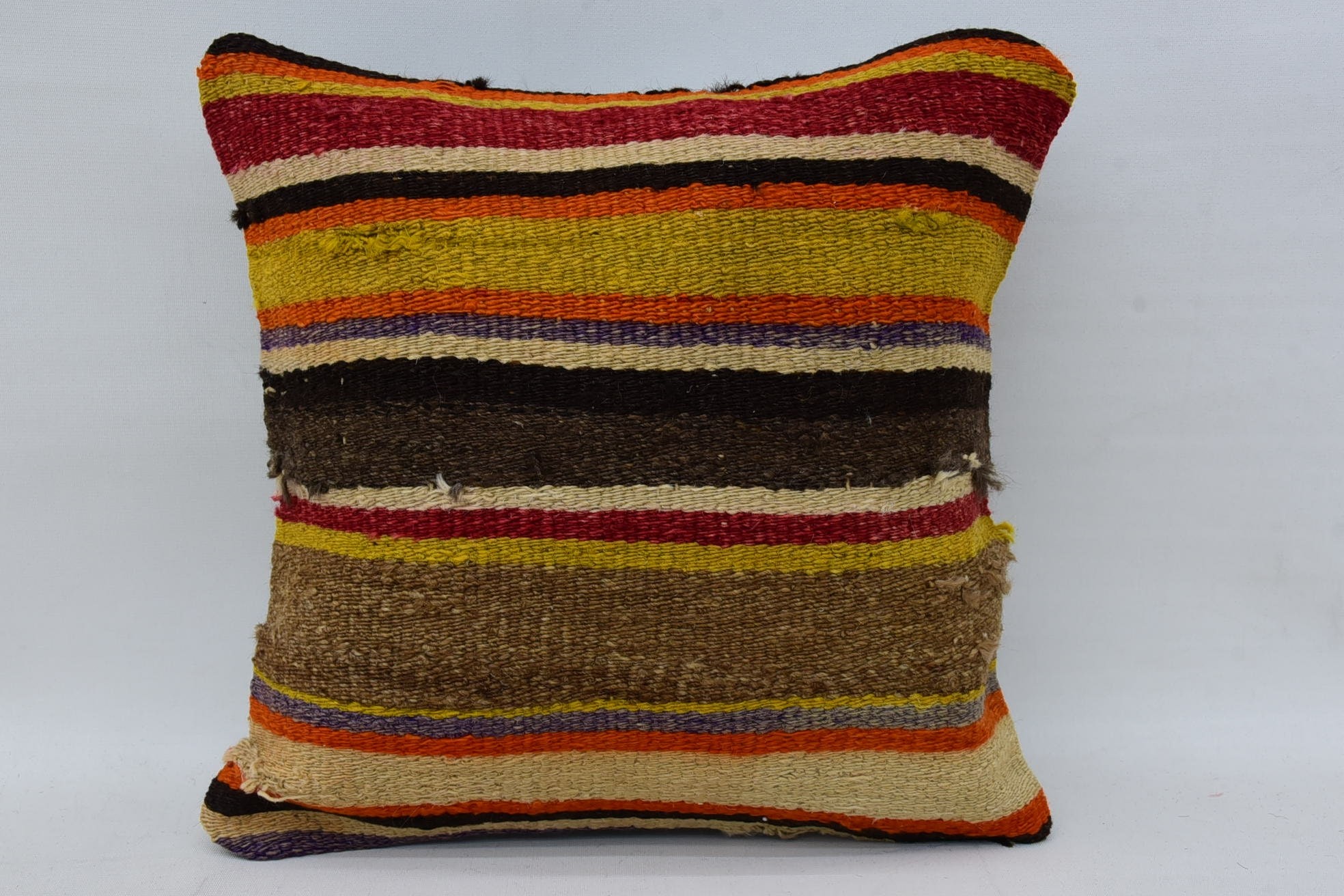 Vintage Kilim Pillow, Handmade Kilim Cushion, Decorative Bolster Pillow, Retro Cushion, Gift Pillow, 14"x14" Brown Cushion