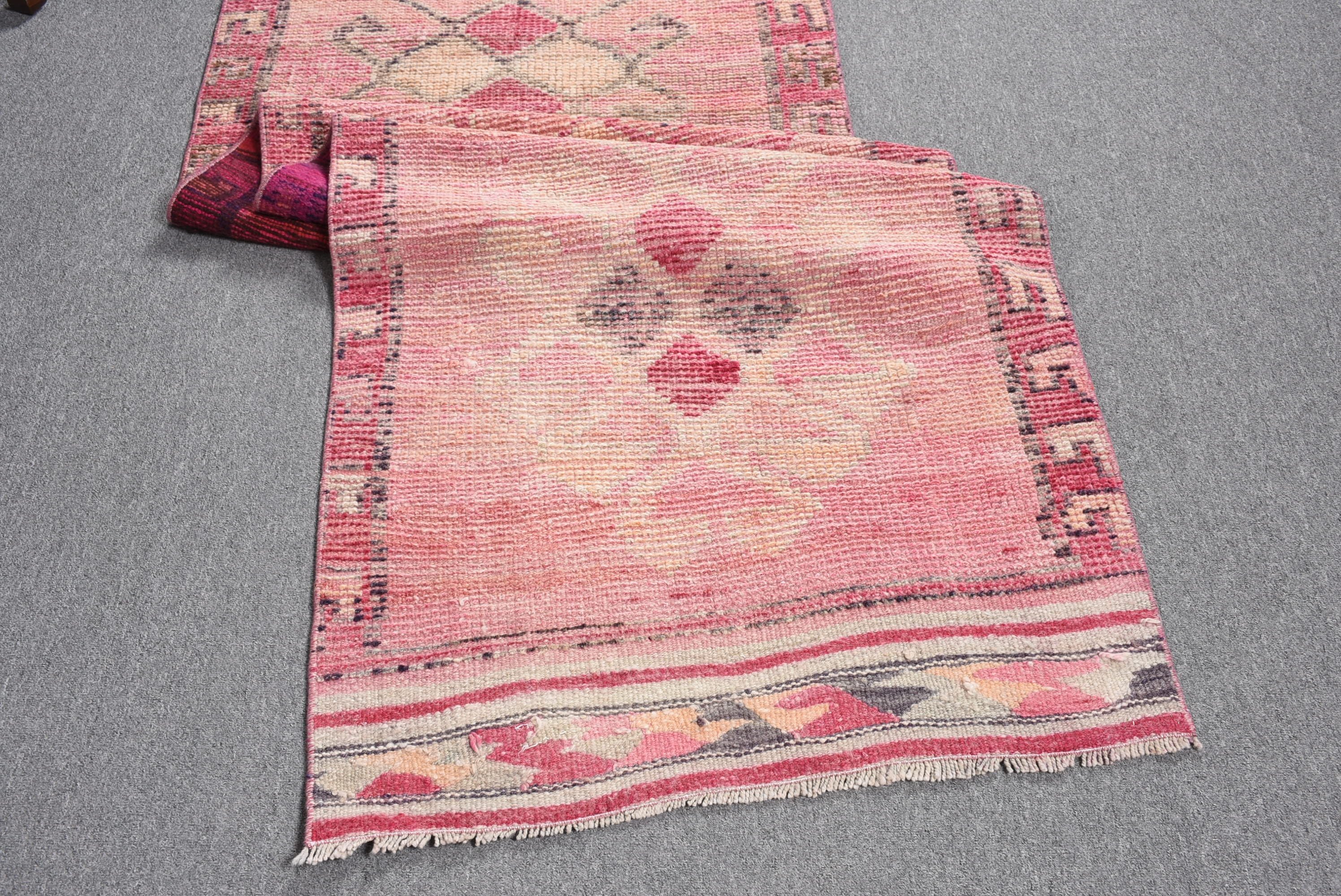 Havalı Halı, Pembe Oushak Halı, Vintage Halı, 2.8x10.1 ft Runner Halıları, Türk Halısı, Runner Halıları, Koridor Halısı, Yün Halıları, Mutfak Halısı