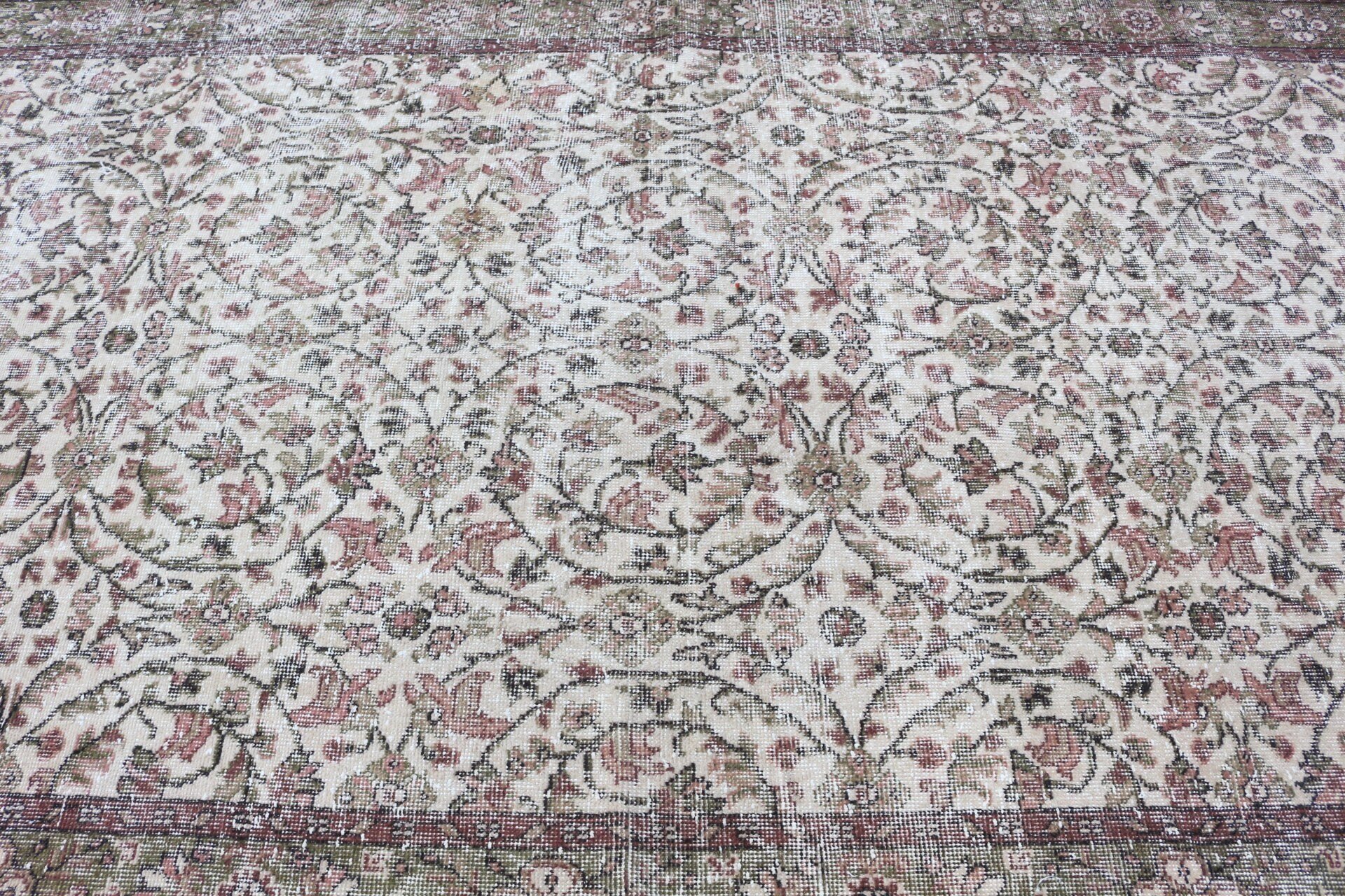 Mutfak Halısı, Oushak Halısı, Yemek Odası Halısı, Yemek Odası Halıları, Türk Halıları, 5.4x9.4 ft Büyük Halı, Vintage Halılar, Yeşil Yatak Odası Halısı