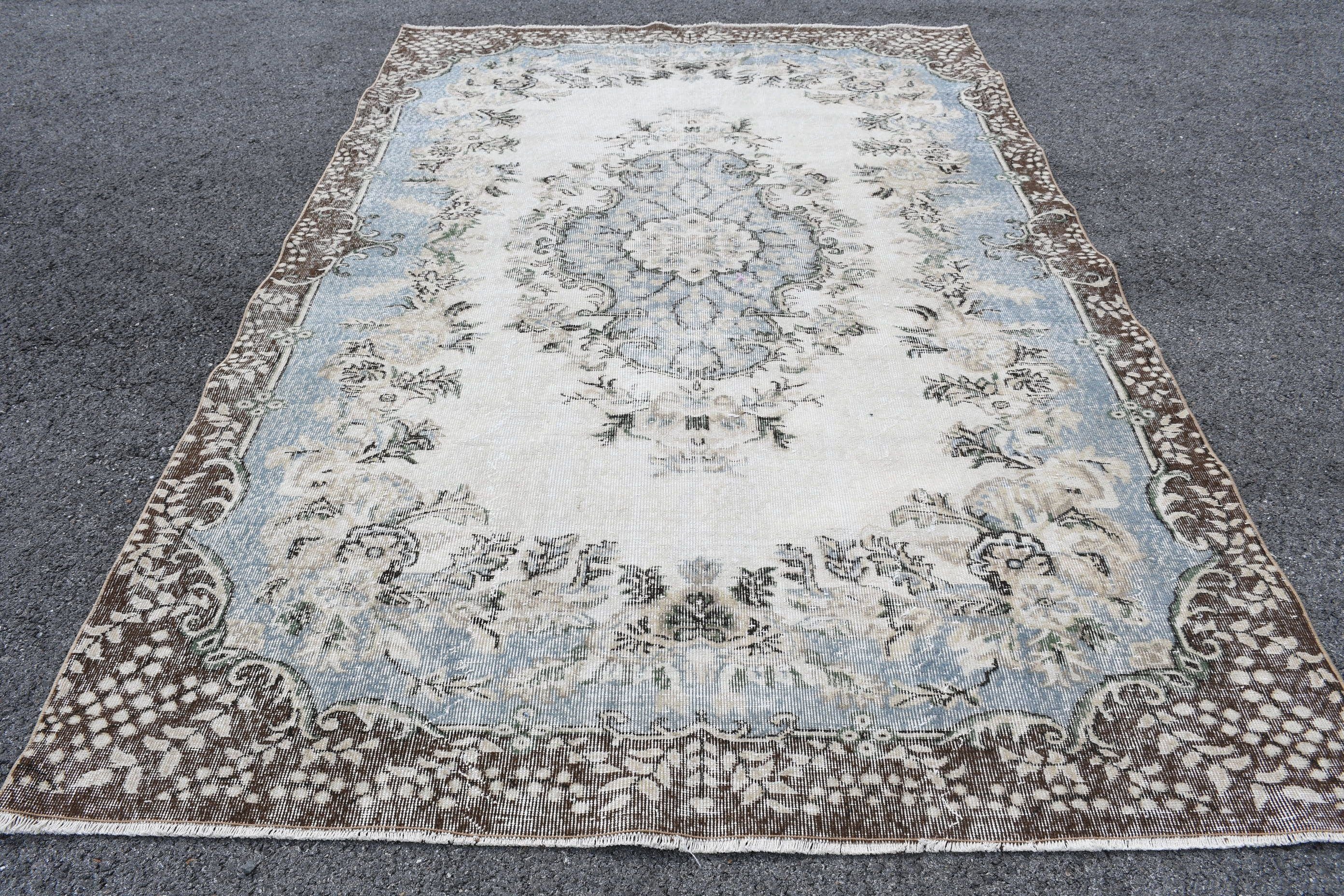 Cool Rug, Beige  6.4x9.6 ft Large Rugs, Rugs for Salon, Vintage Rug, Turkish Rug, Antique Rug, Bedroom Rug, Dining Room Rug