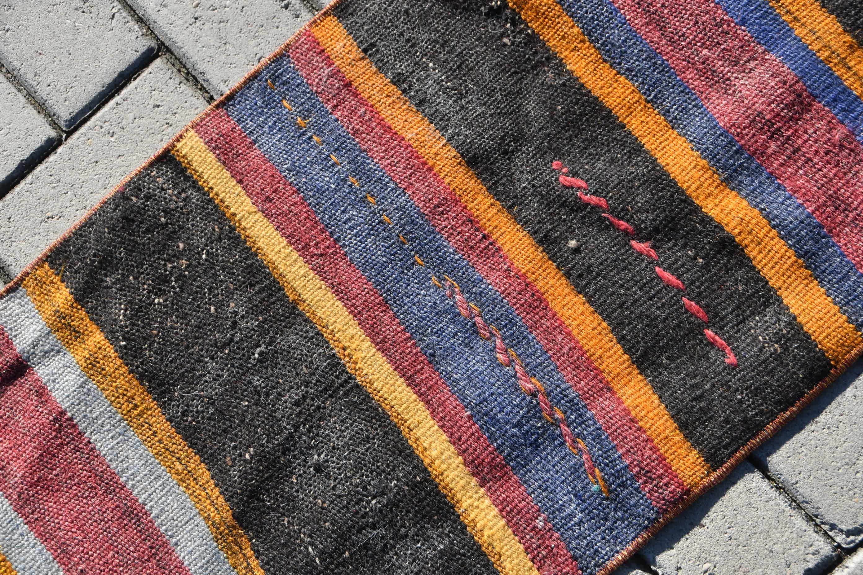 1.5x2.8 ft Small Rugs, Entry Rug, Black Bedroom Rug, Vintage Rug, Oriental Rug, Kitchen Rugs, Kilim, Retro Rug, Turkish Rug