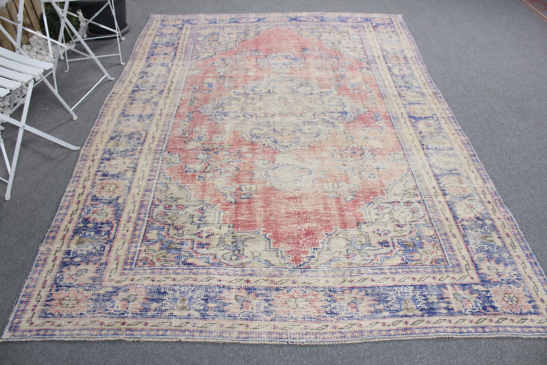 Geometric Rug, Vintage Rug, Large Vintage Rugs, Large Oushak Rugs, Red Antique Rugs, 6.4x9.2 ft Large Rug, Modern Rug, Turkish Rug