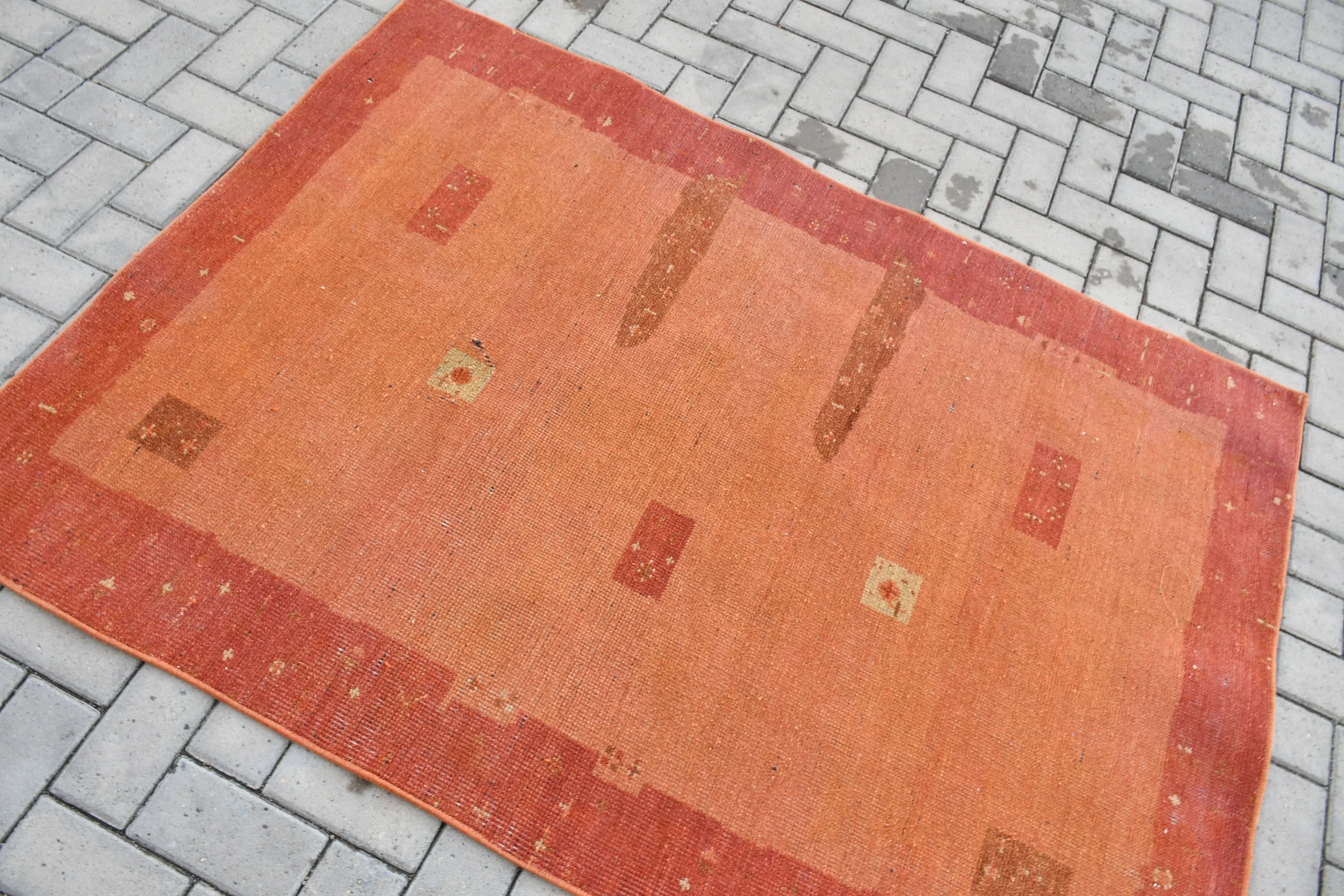 Antique Rugs, Vintage Rug, Rugs for Entry, Orange Kitchen Rugs, Bedroom Rugs, Muted Rug, 4.1x5.6 ft Accent Rugs, Oriental Rug, Turkish Rugs