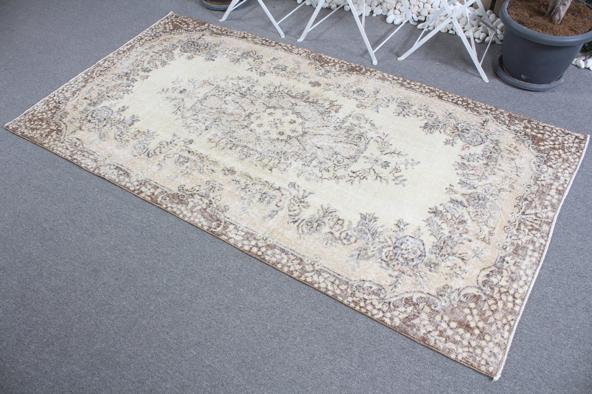 Turkish Rug, Office Rug, Bedroom Rugs, Indoor Rug, Beige Home Decor Rugs, Oriental Rug, 3.8x7.3 ft Area Rug, Vintage Rug, Home Decor Rug