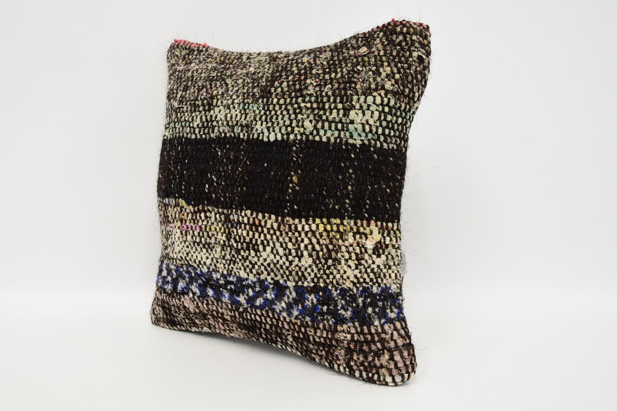 Vintage Cushion, Handwoven Pillow Cover, Antique Pillows, 12"x12" Brown Cushion, Kilim Pillow Cover, Throw Kilim Pillow