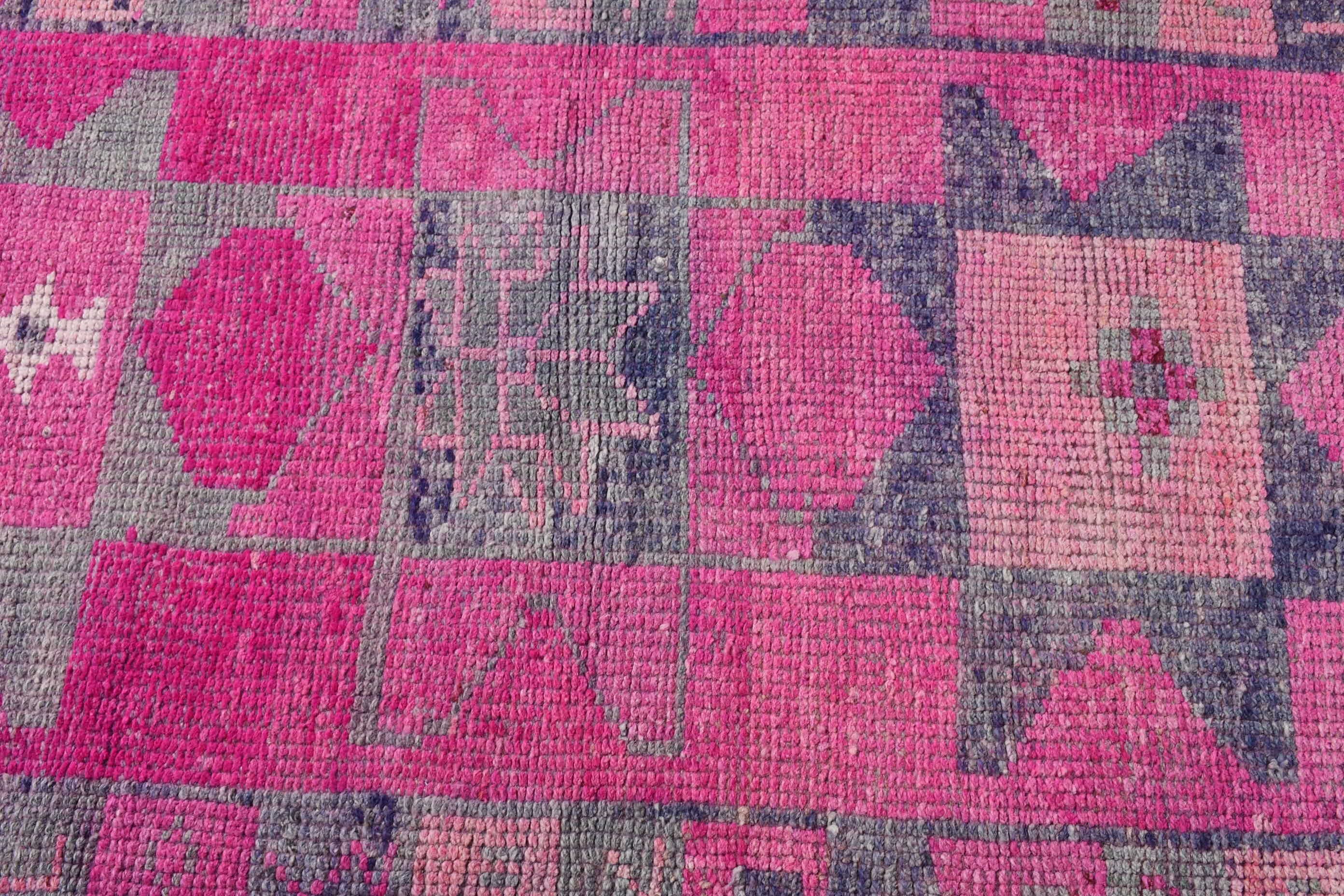 Pink Wool Rug, Turkish Rug, 2.9x10.2 ft Runner Rug, Hallway Rug, Moroccan Rug, Rugs for Kitchen, Hand Woven Rug, Vintage Rug