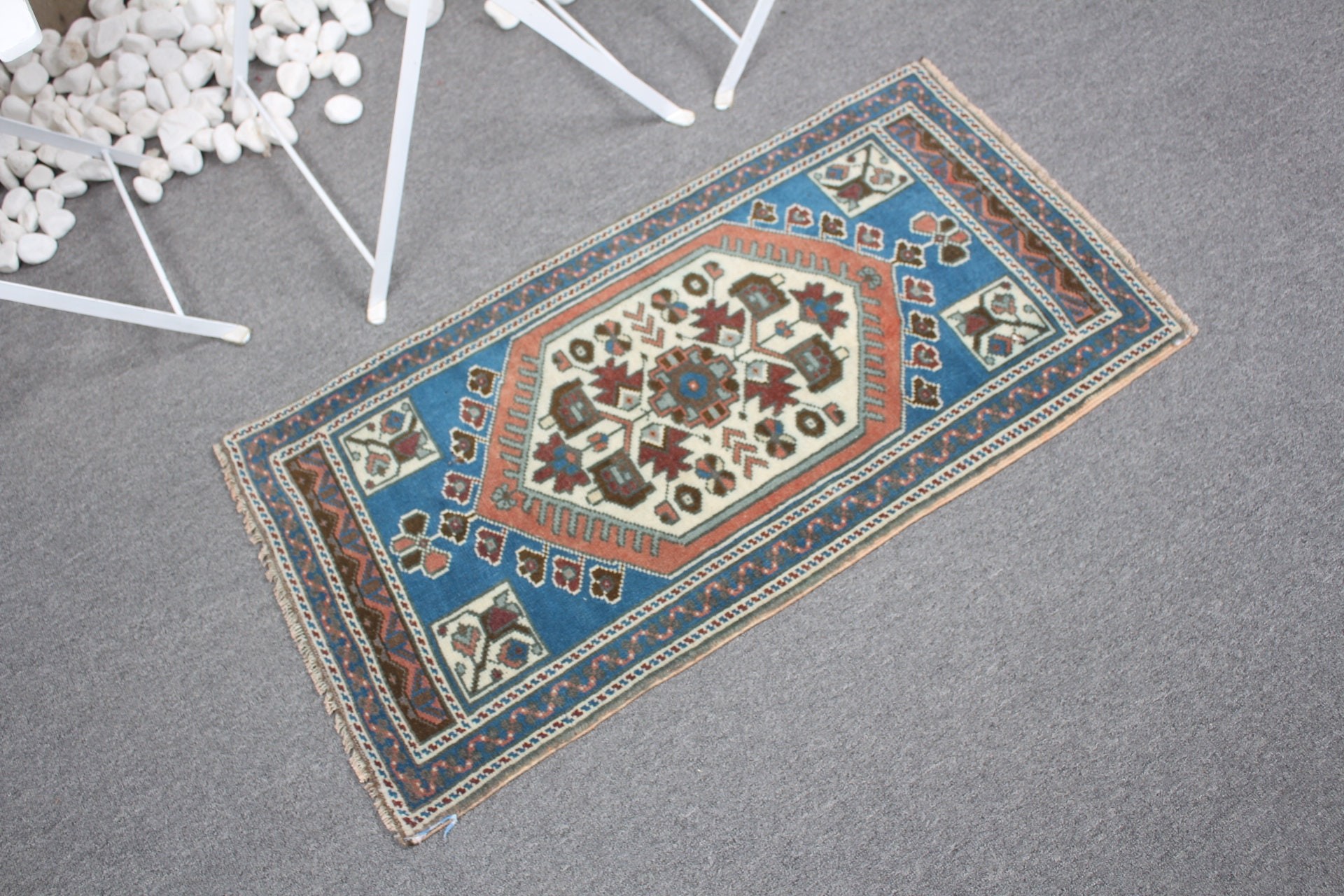 Vintage Rug, Car Mat Rugs, Kitchen Rug, 1.7x3.1 ft Small Rugs, Moroccan Rugs, Boho Rug, Blue Oriental Rug, Turkish Rugs, Antique Rug