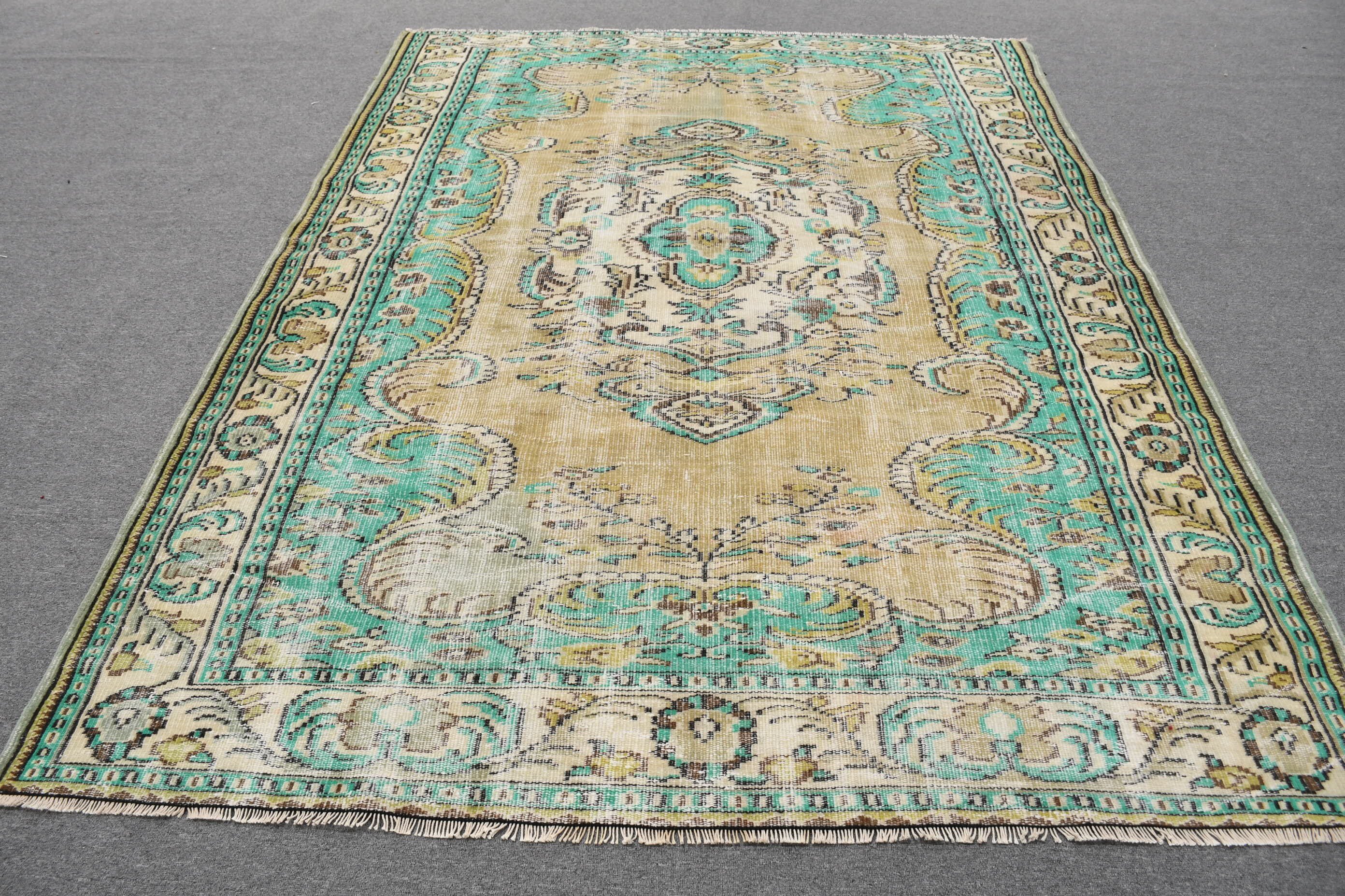 Dining Room Rug, Green Oriental Rug, Pale Rug, 6.4x8.5 ft Large Rug, Oushak Rugs, Living Room Rug, Antique Rug, Vintage Rug, Turkish Rug