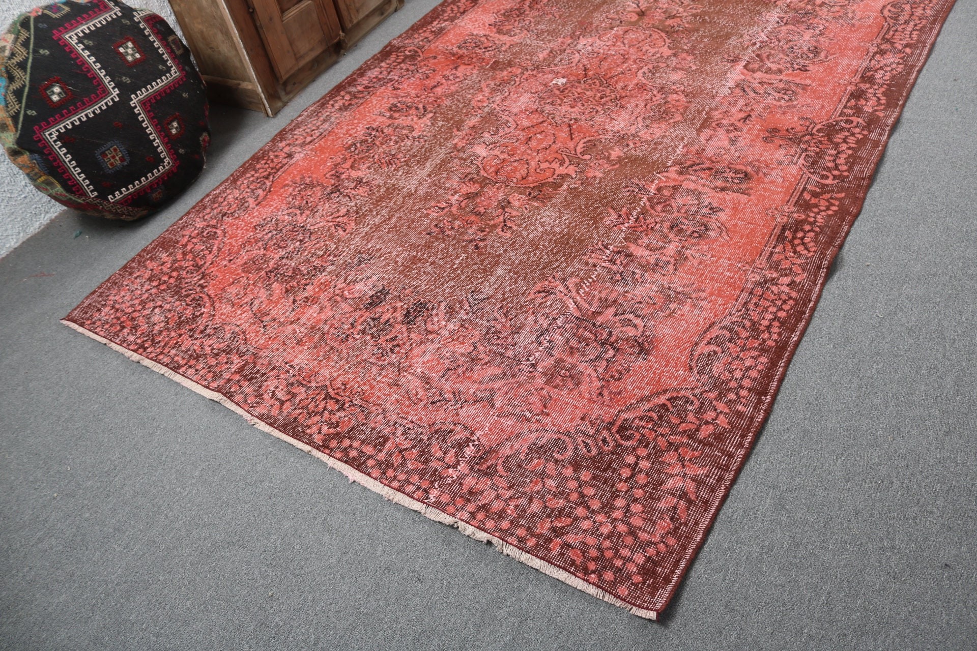 Turkish Rug, Salon Rugs, Red Oushak Rug, Vintage Rugs, Bedroom Rugs, Rugs for Large Vintage, Floor Rug, 5.8x9 ft Large Rugs, Kitchen Rug