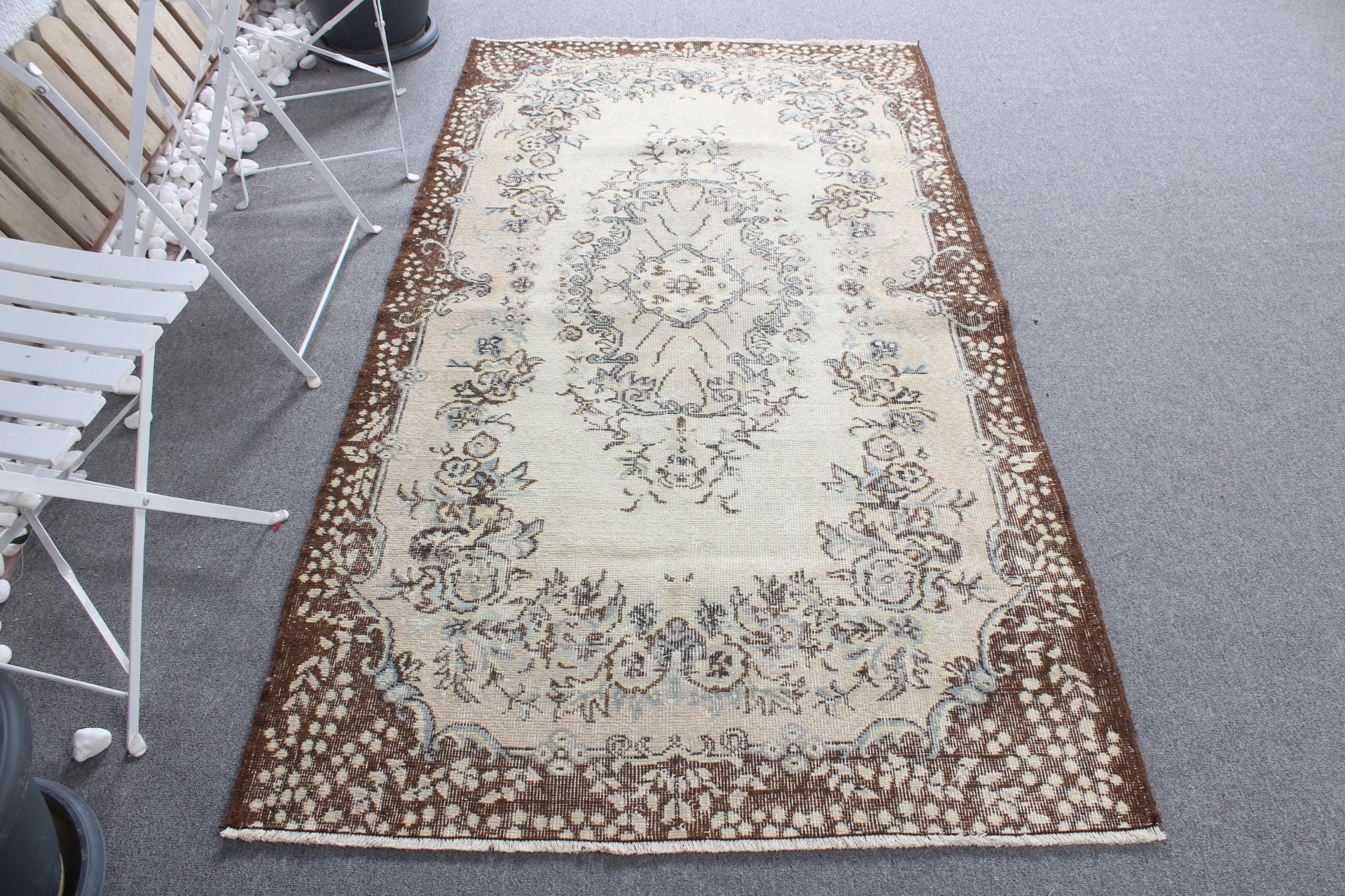 Fas Halıları, Anadolu Halıları, Türk Halısı, 3,8x6,9 ft Alan Halısı, Bej Zemin Halısı, Alan Halıları, Boho Halıları, Vintage Halı, Oturma Odası Halısı