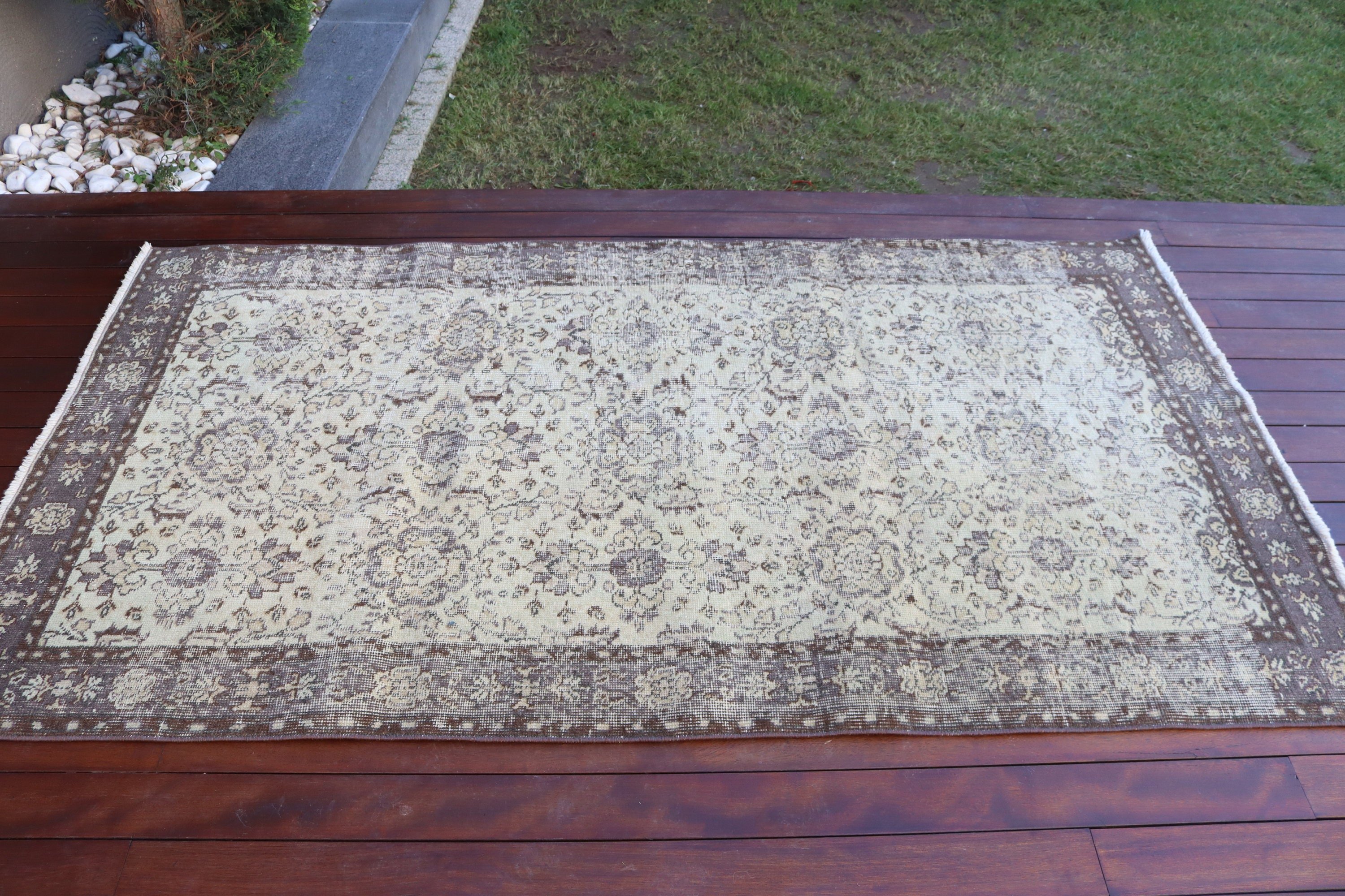 Bedroom Rugs, Beige Flatweave Rugs, Rugs for Dining Room, Kitchen Rug, Oriental Rug, 3.8x6.9 ft Area Rugs, Turkish Rugs, Vintage Rug